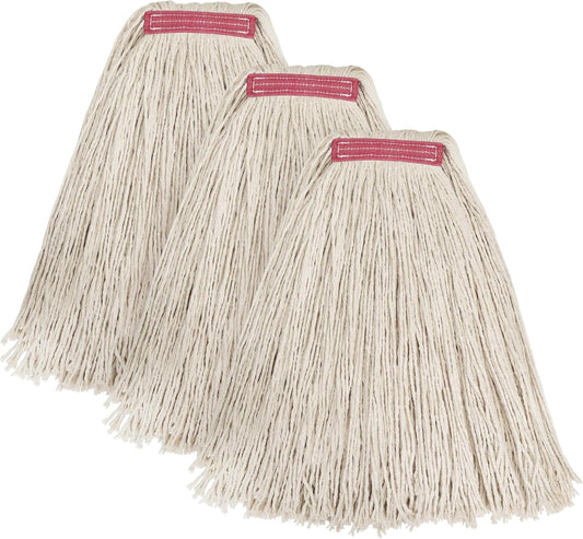 Matthew Cleaning 24oz 3Pack Cotton Floor Mop,Cotton Looped-Open String Heavy Duty String Refills, Universal Headband Blend Material,Mop Head Replacement for Home, Industrial and Commercial Use(White)