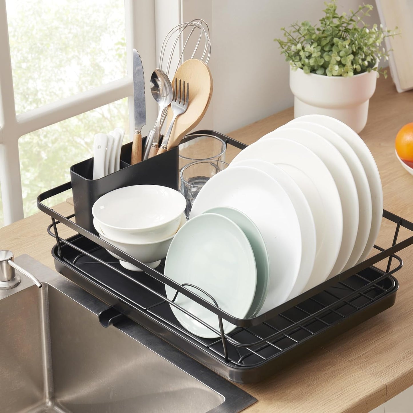 Dish Drying Rack 3 Piece Dish Drainer with Drainboard Set for Kitchen Counter – Kitchen Dish Rack with Removable Utensil Holder & Swivel Spout for Countertop – DishRack for Plates, Cups & Organization