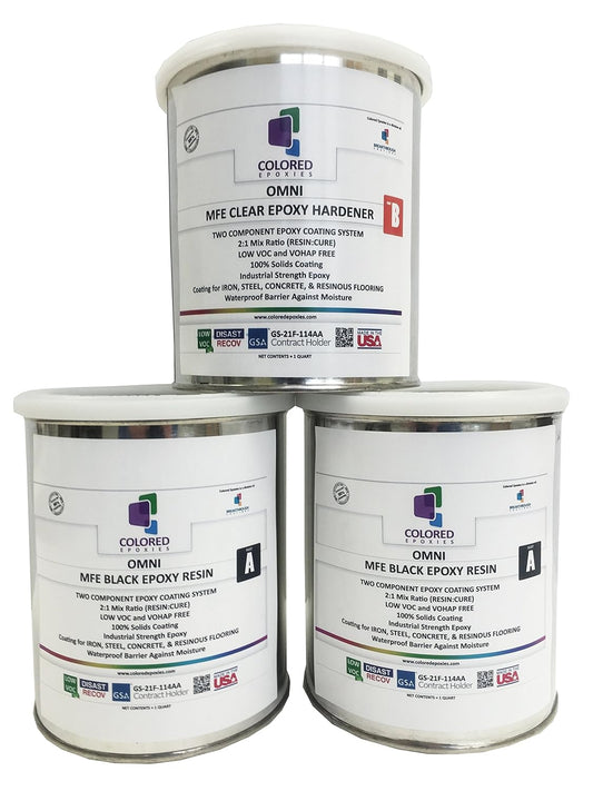 Coloredepoxies 10005 Black Epoxy Resin Coating Made with Beautiful and Vibrant Pigments, 100% Solids, for Garage Floors, Basements, Concrete and Plywood. 3 Quart Kit
