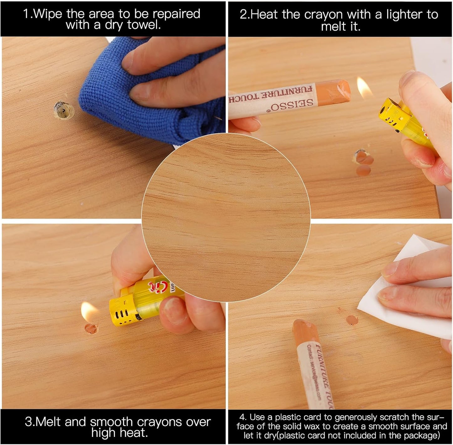 SEISSO Furniture Repair Crayon, 6 Pcs - Wood Filler Sticks, Scratch Repair Wax, Furniture Marking Repair - Scratch, Cracks, Hole, Table, Wood Floor, Guitar, Covering, Instrument Fill Sticks-White