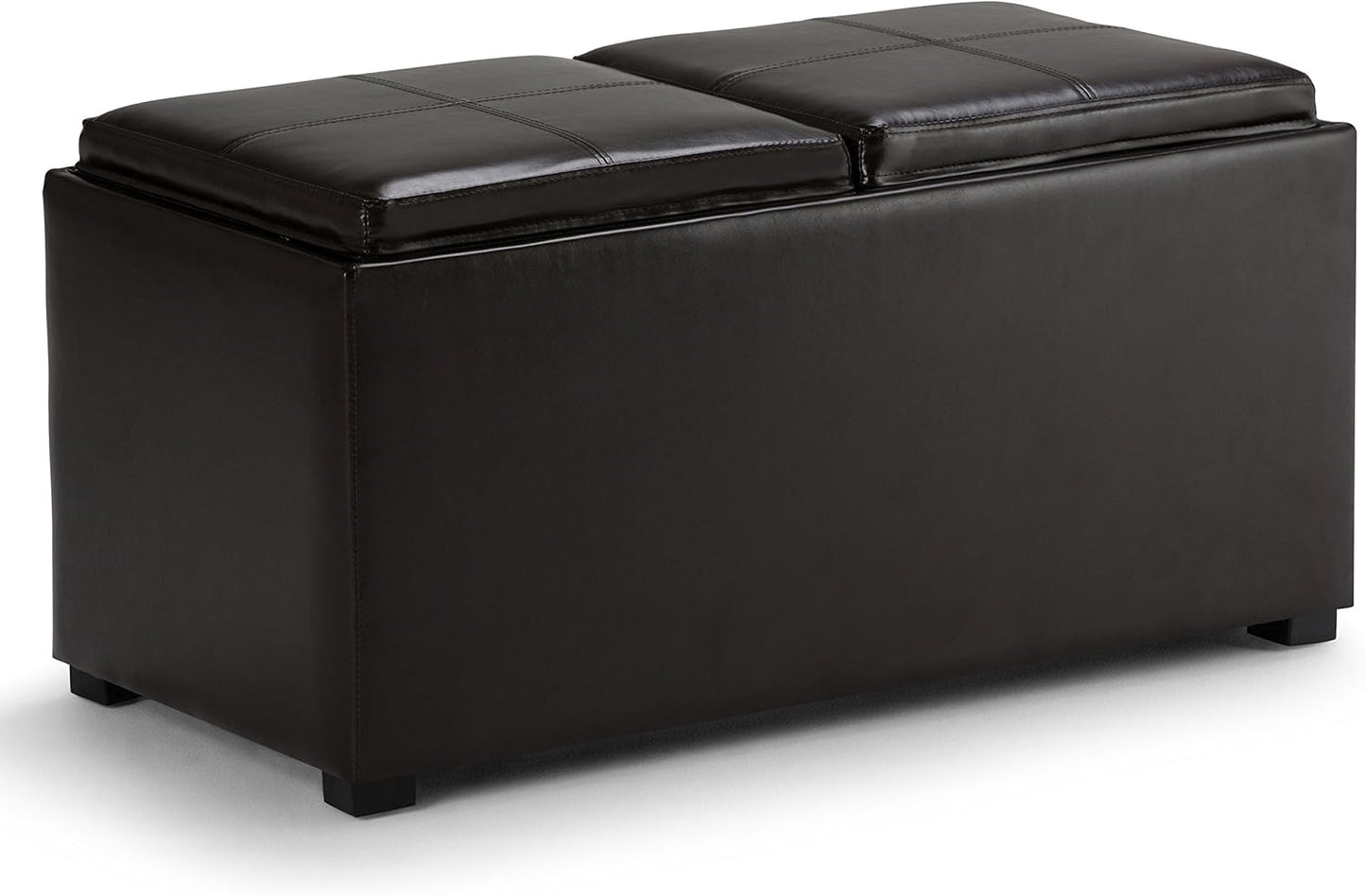 SIMPLIHOME Avalon 35 inch Wide Contemporary Rectangle 5 Pc Storage Ottoman in Tanners Brown Vegan Faux Leather, Assembled, for the Living Room, Entryway and Family Room