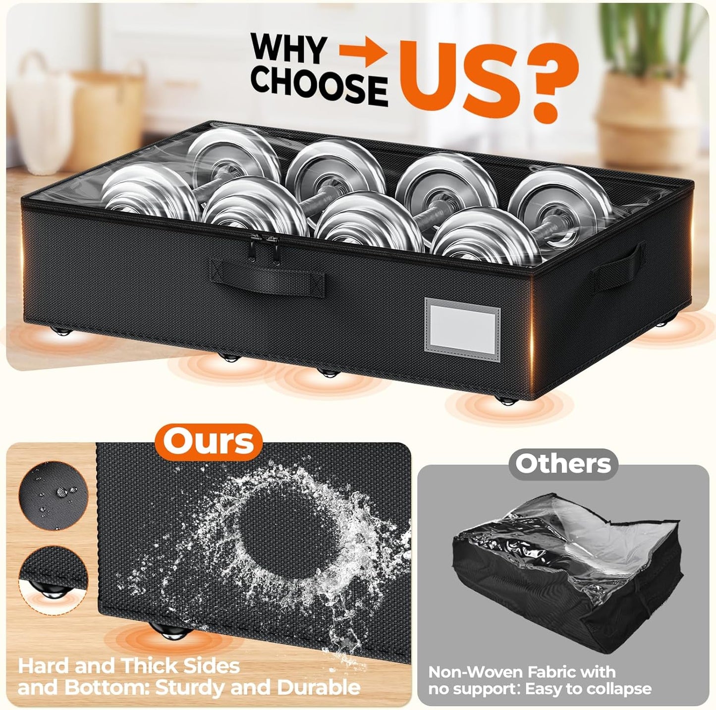 Underbed Storage with Wheels, 2 Pack Under Bed Storage Containers with Clear Lids No Assembly Required, 6.1 inch Rolling Under Bed Storage for Clothes, Shoes