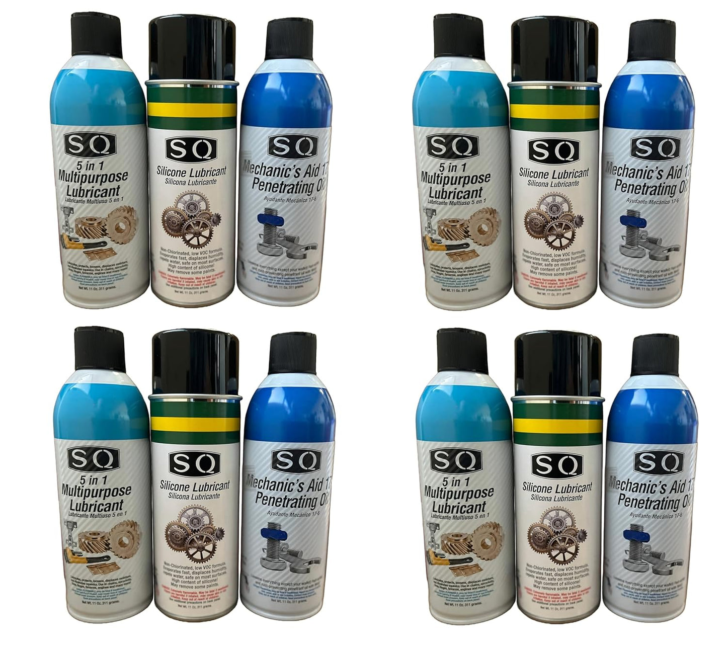 SQ Lubricant Combo, SQ Mechanic's Aid 17-6 Penetrating Catalist, 5 in 1 Multipurpose Lubricant, Silicone Lubricant Heavy Duty (4)