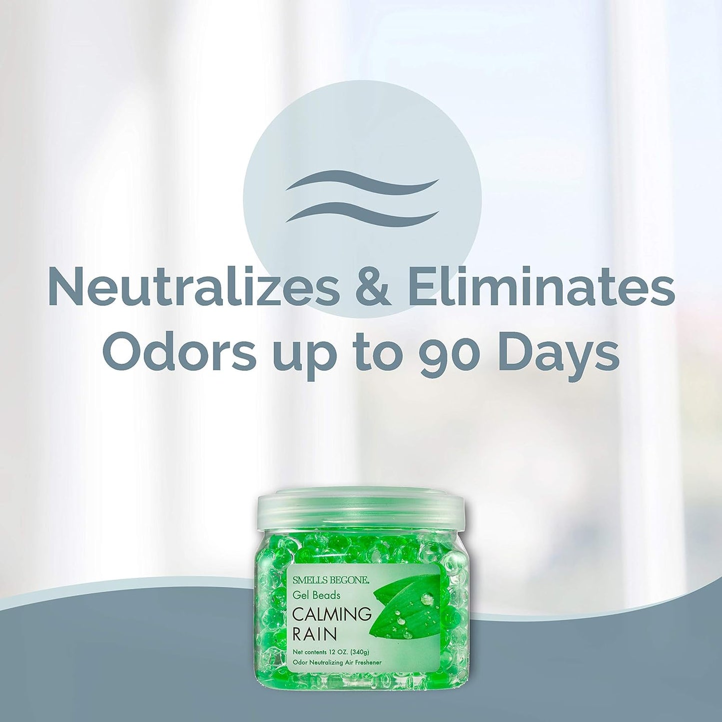 SMELLS BEGONE Odor Eliminator Gel Beads - 12 oz, Pack of 6 - Eliminates Odor in Bathrooms, Cars, Boats, RVs & Pet Areas - Air Freshener - Made with Essential Oils - Calming Rain Scent