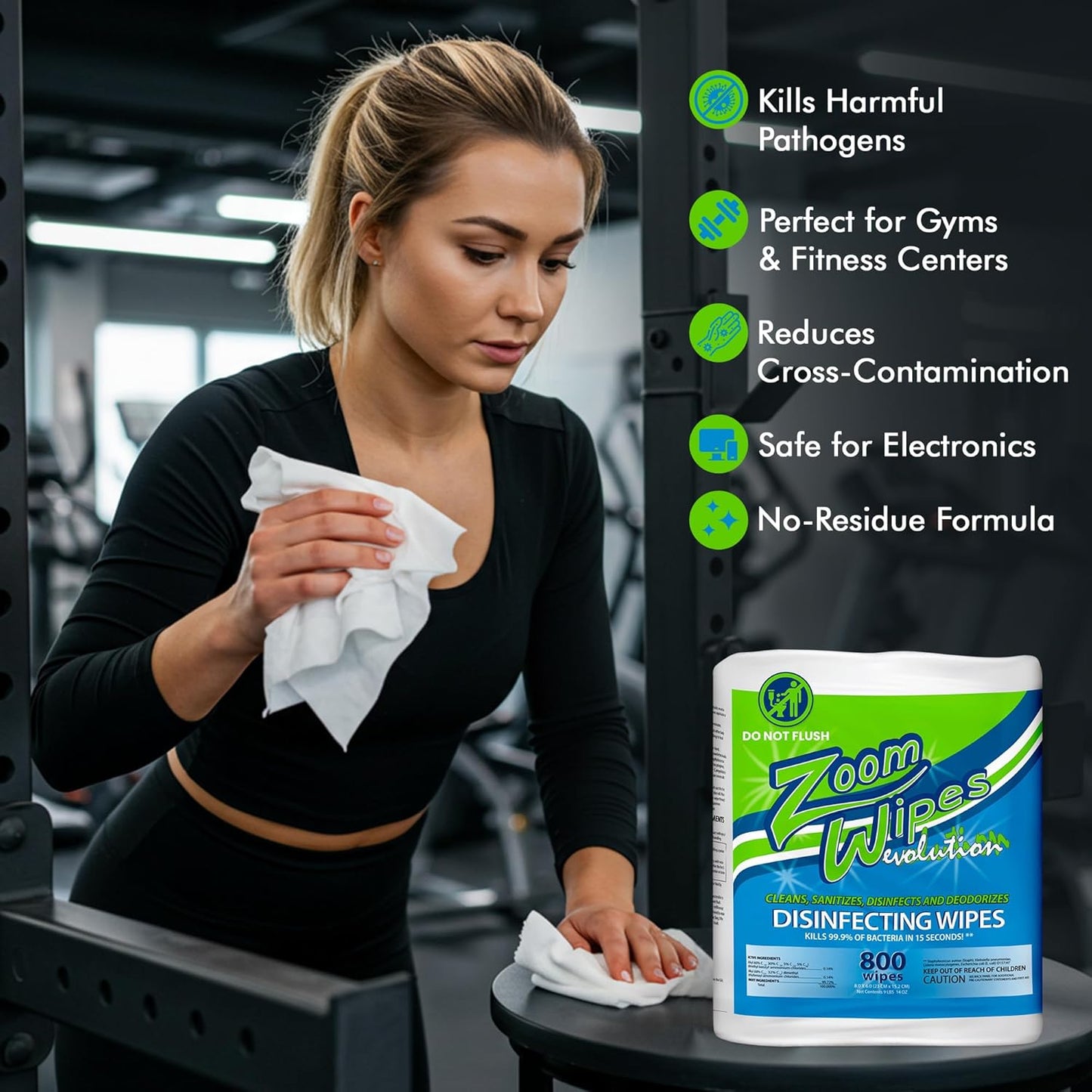 Zoom Evolution Multi-Purpose Antibacterial Wipes, 3,200 Count – 4 Rolls of 800 Wipes Each, Disinfecting Cleaning & Sanitizing Solution for Home, Kitchen, Gym, Car & Office, Quick-Dry, EPA-Registered