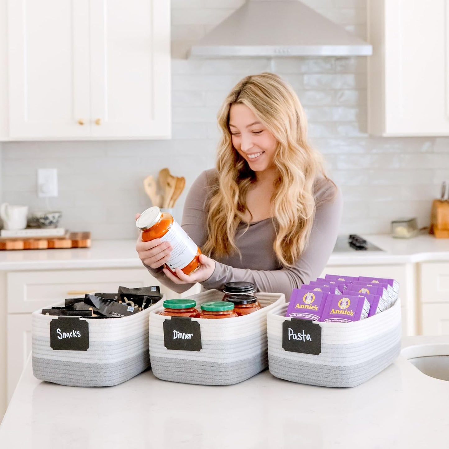 NaturalCozy 13.5”x8.5”x5.5” Rectangle Storage Baskets for Shelves 3 Pack | Cotton Rope Woven Small Baskets for Organizing | Small Storage Bins for Nursery, Bathroom, Closet, Shelf, Decorative