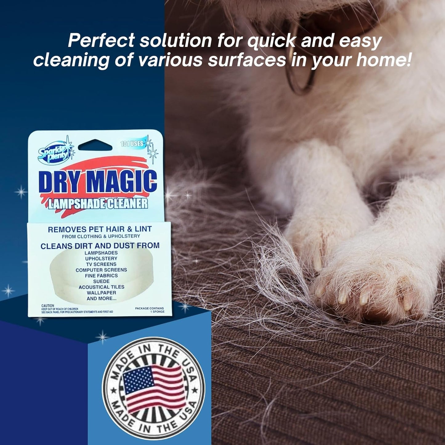 Sparkle Plenty Dry Magic Lampshade Cleaner - Pet Hair Removal Tool for Clothes & Upholstery - Lint Trap Cleaning Tool - Dust Cleaner for Lampshades, Electronic Screen, Fabrics, Tile, Wallpaper & More