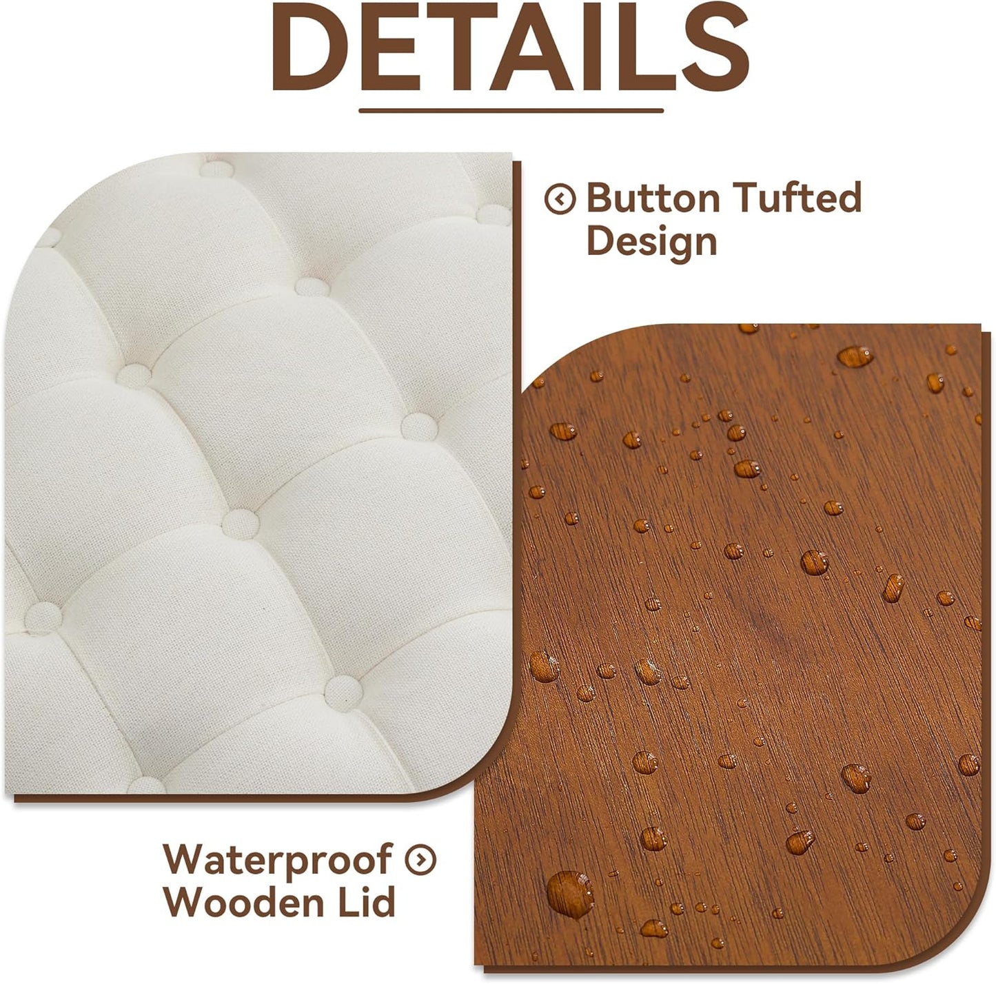 24Inch Round Storage Ottoman with Tray, Modern Tufted Fabric Circle Coffee Table with Storage, Upholstered Ottoman with Removable Top for Living Room, Bedroom, Beige