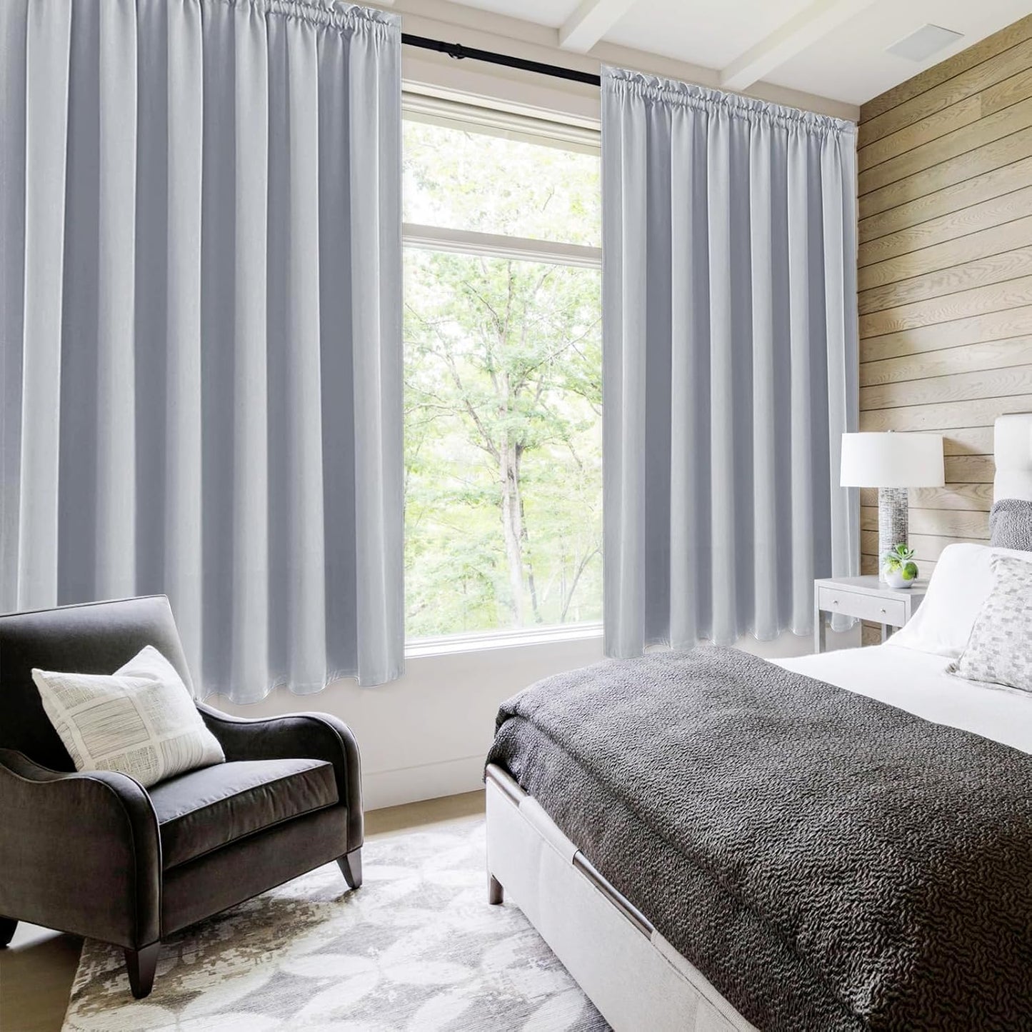 DWCN Blackout Curtains for Living Room Thermal Insulated, Energy Saving & Noise Reducing Bedroom Curtains, Silver Grey, W 70x L 72 Inch, Set of 2 Rod Pocket Curtain Panels