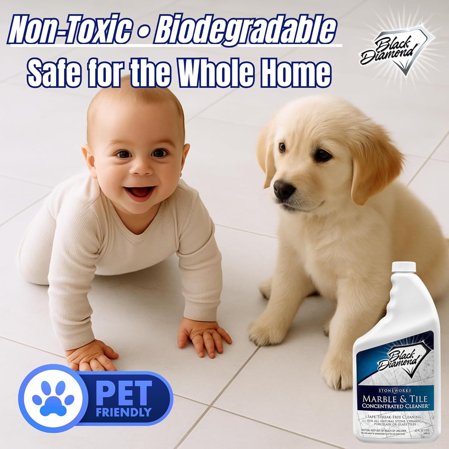 MARBLE & TILE FLOOR CLEANER. Great for Ceramic, Porcelain, Granite, Natural Stone, Vinyl and Brick. No-rinse Concentrate. (1-Quart)