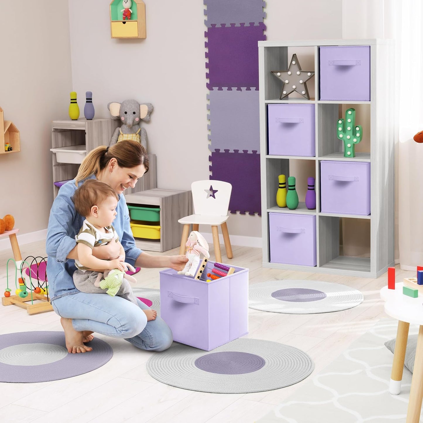 Sorbus 13 Inch Storage Bins - Sturdy Collapsible Fabric Storage Cubes with Handle - 8 Foldable Baskets for Organizing Clothes, Toys, Books - Storage Baskets for Shelves, Closets