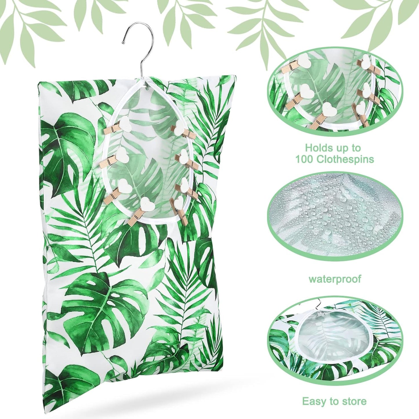 Woanger 2 Pcs Clothes Pin Bag Clothespin Holder 15 x 11 in to Hang on Line Clothes Pin Hanging Bag for Clothesline Outdoor Storage Organizer Basket with Large Opening(Elegant Style)