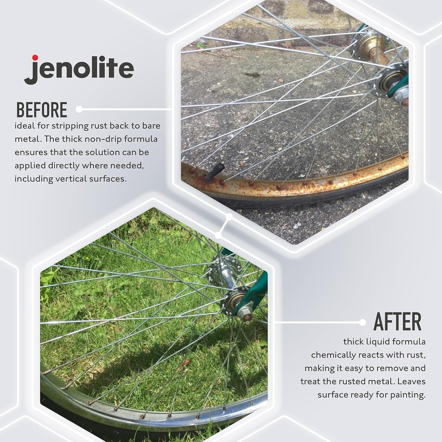 JENOLITE Rust Remover for Metal - Fast Acting No Drip Thick Liquid - Industrial Strength, Removes Rust Back to Bare Metal - 34 oz (1kg)