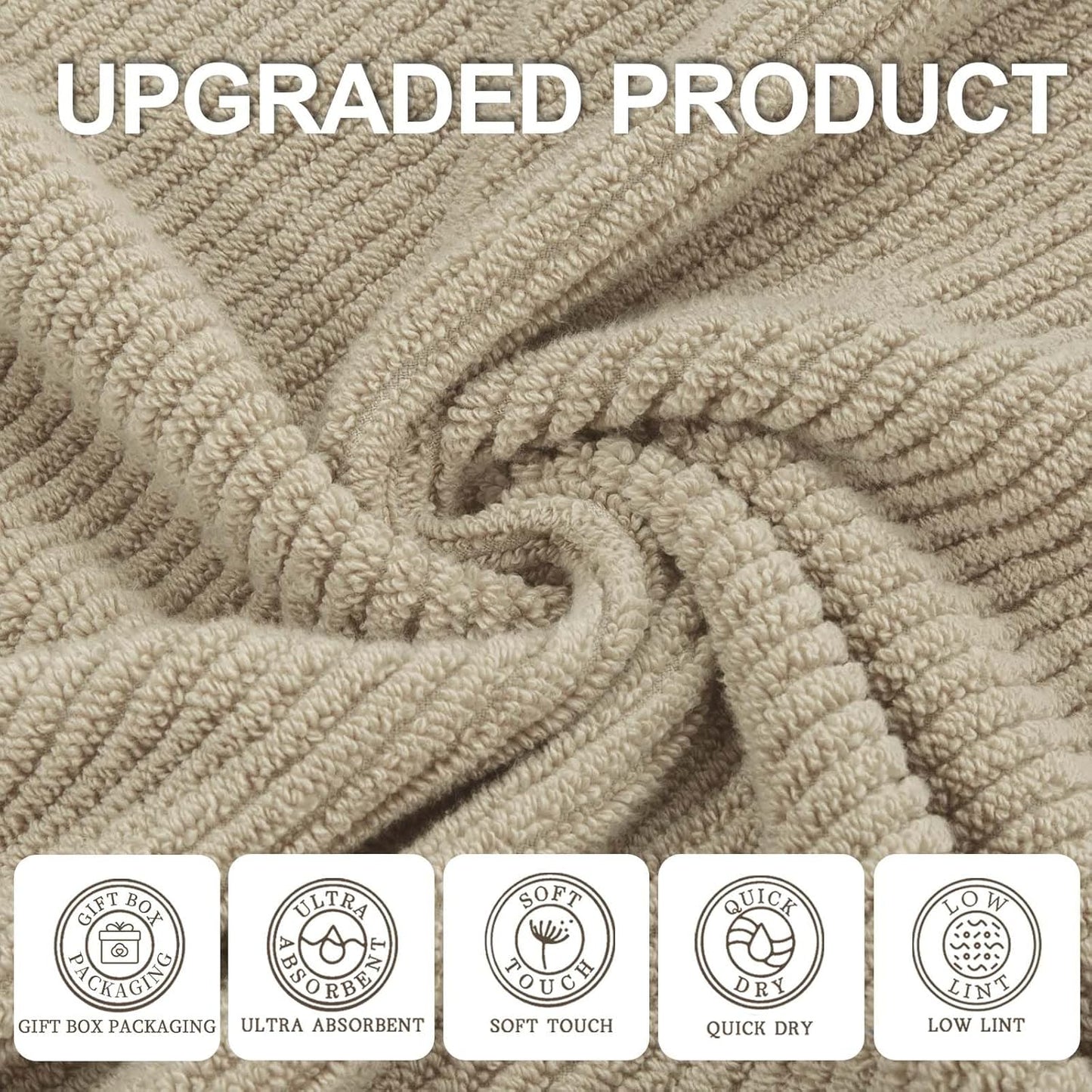 VOOVA & MOVAS Bath Towels Set of 4, Large 30" x 56" - 100% Cotton | Quick Dry | Light Weight | Thick | Soft | Absorbent, Towel Set for Bathroom, Bathroom Essentials, Dark Beige
