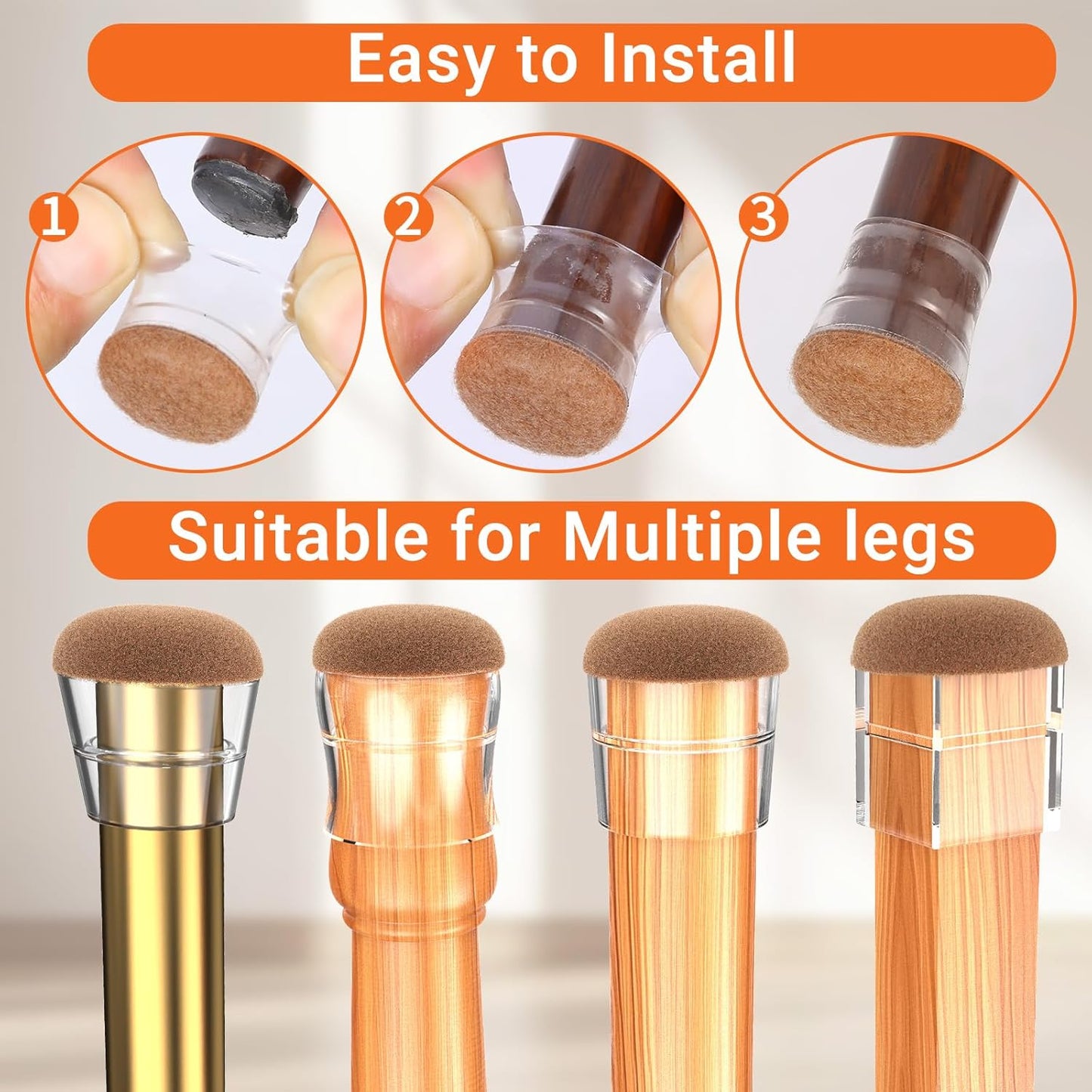 Chair Leg Floor Protectors Large 24Pcs,Silicone Chair Leg Protectors for Hardwood Floors/Tiles,360°Wrapped Felt Bottom to Prevent Scratch and Reduce Noise, Round Clear