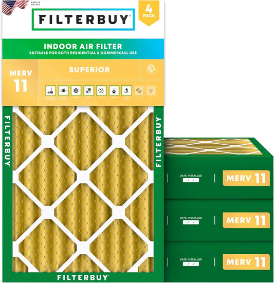 Filterbuy 16x24x4 Air Filter MERV 11 (MPR 1200) Allergen Defense Replacement (4-Pack), Electrostatic Pleated HVAC AC Furnace Filters, Made in USA (Actual Size: 15.38 x 23.38 x 3.63)