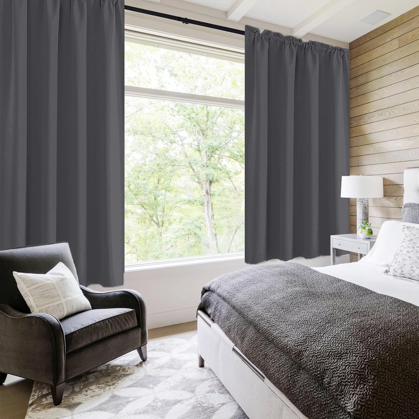 DWCN Blackout Curtains for Bedroom 63 Inch Length 2 Panels Set, Solid Thermal Insulated Energy Saving Rod Pocket Window Treatment Curtains Blackout Drapes (W38 x L63 Inch, Dark Grey)