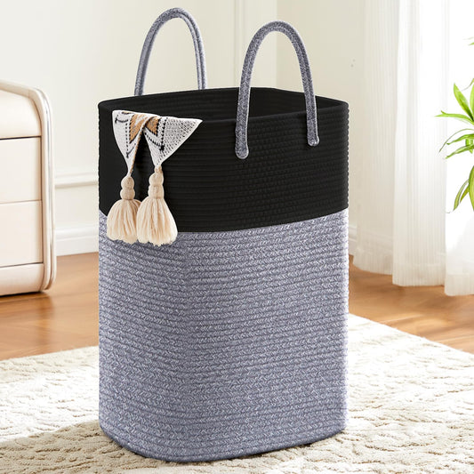 Laundry Basket,Woven Cotton Rope Laundry Hamper,Versatile Storage for Dirty Clothes,Baby Toys,and Blankets in Bathroom, Nursery,and Living Room (Black, 80L)