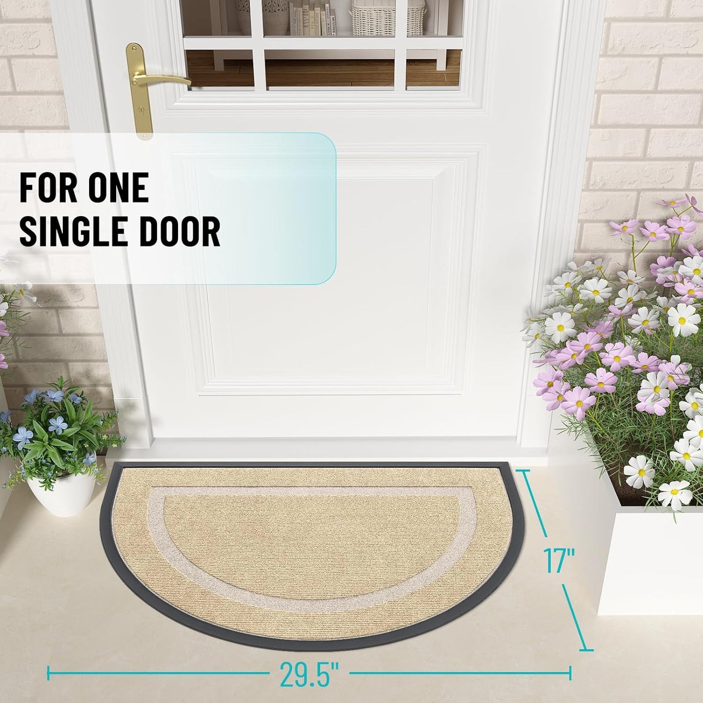 OLANLY Half Circle Door Mat Indoor Outdoor Entrance Welcome, Waterproof All-Season, All-Weather Doormat, Sturdy Natural Rubber, Low Profile, Easy Clean Patio Porch Entryway Mat, 29.5x17, Beige