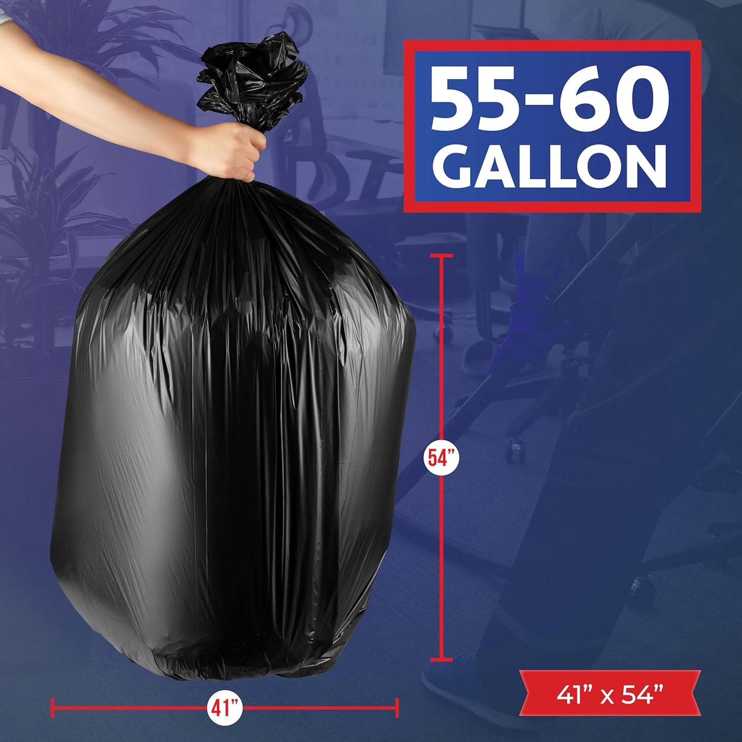 55-60 Gallon Trash Bags Heavy Duty - Bulk 150 Pack Large Garbage Bags - Big Black Commercial Trash Can Liners - Made In USA