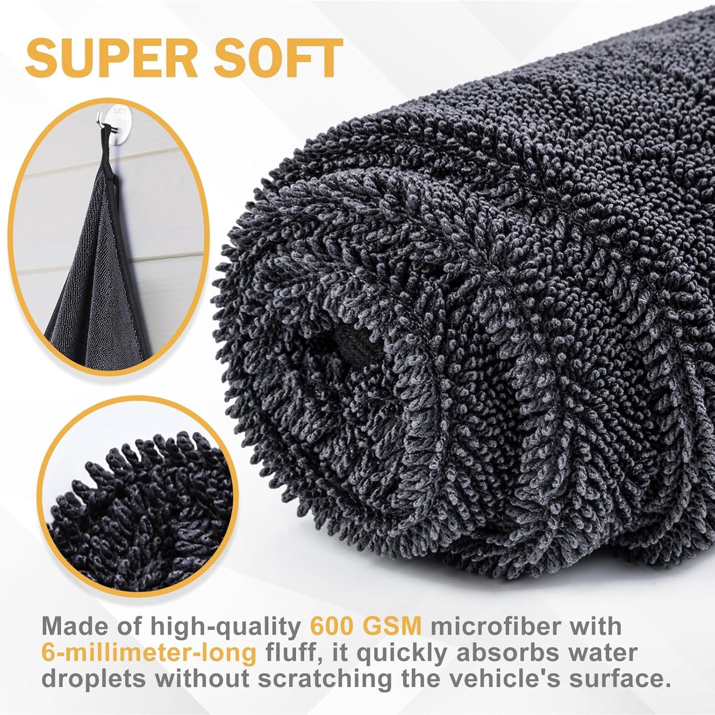 2-Pack Medium Size (23.6" x 15.7") Microfiber Towels, 600GSM Ultra Absorbent Car Drying Towels — Scratch-Free, Streak-Free, Lint-Free, Perfect for Cars, Shower Cabins, and Household Use