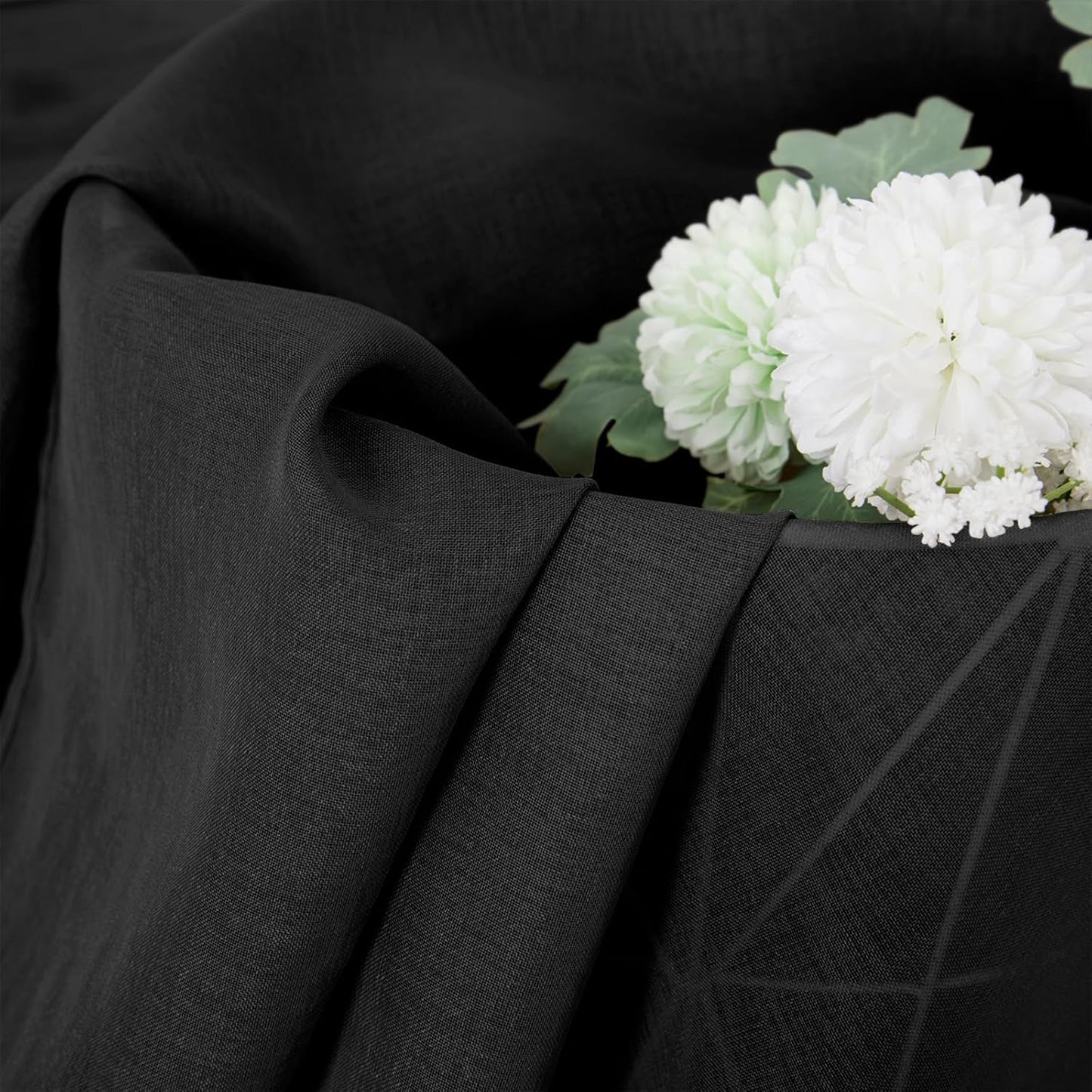 Tollpiz Sheer Curtains Living Room Linen Textured Curtain Sheers Light Filtering Voile Rod Pocket Curtains for Bedroom, 38 x 63 inches Long, Black, Set of 2 Panels