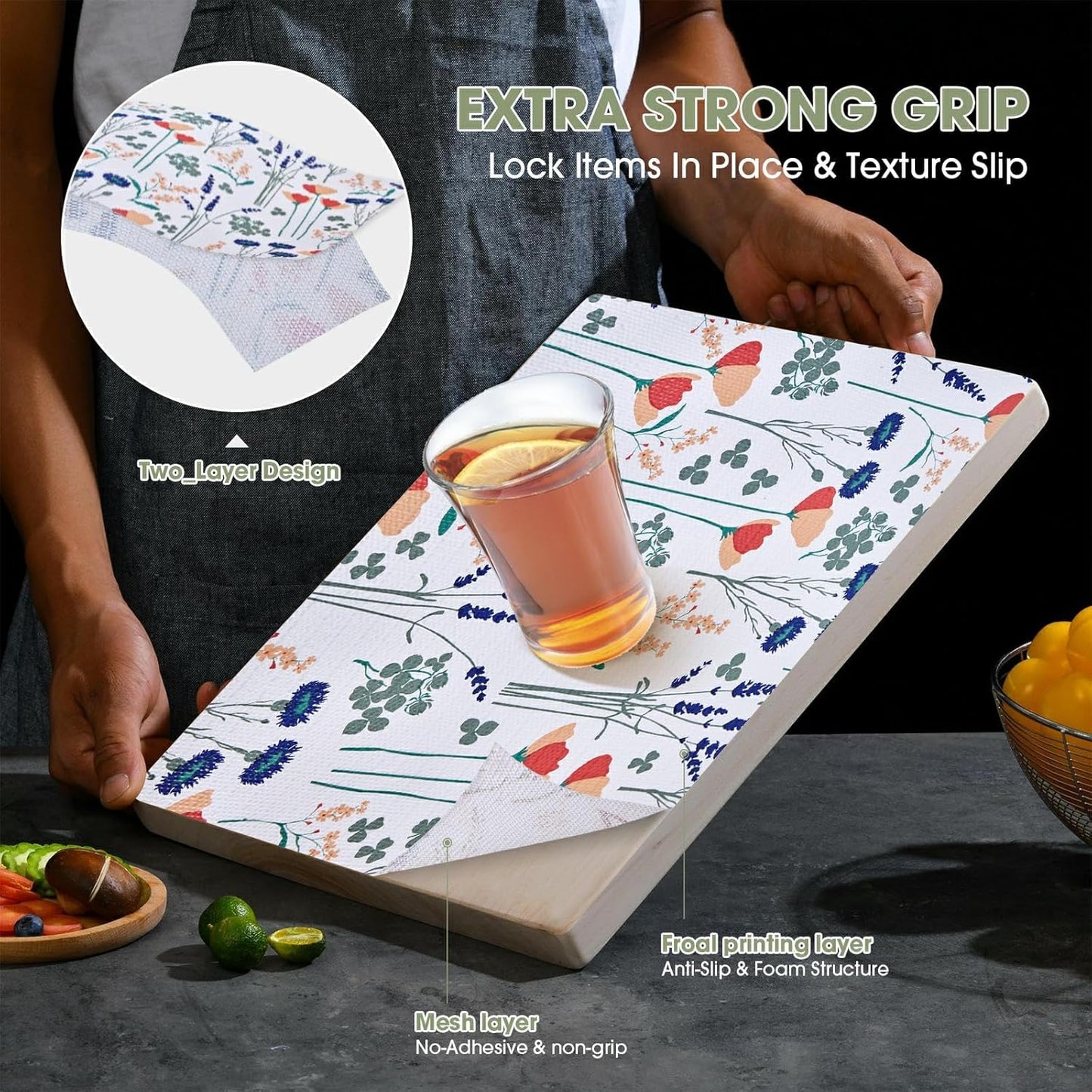 Drawer and Shelf Liner for Kitchen Cabinets 12INx20FT, Non Adhesive, Non Slip Drawer Liner Shelf Paper for Kitchen, Waterproof Floral Shelf Liner (Purple red Floral)