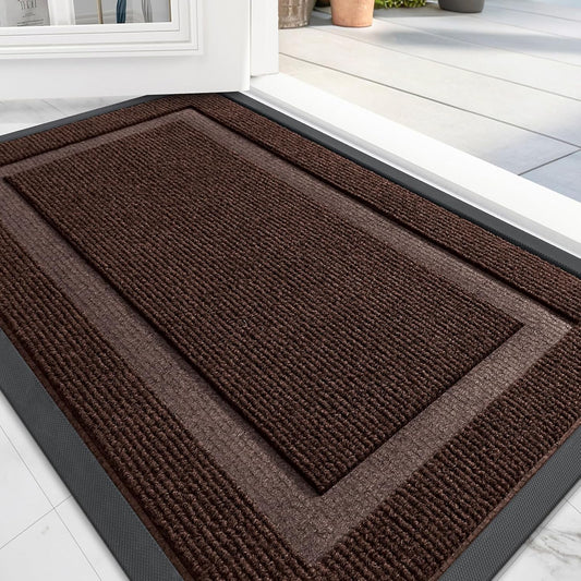 OLANLY Front Door Mat Indoor Outdoor Entrance, Waterproof All-Season, All-Weather Doormat, Sturdy Natural Rubber, Fade Resistant, Low Profile, Easy Clean Patio Porch Entryway Mat, 47x32, Dark Brown