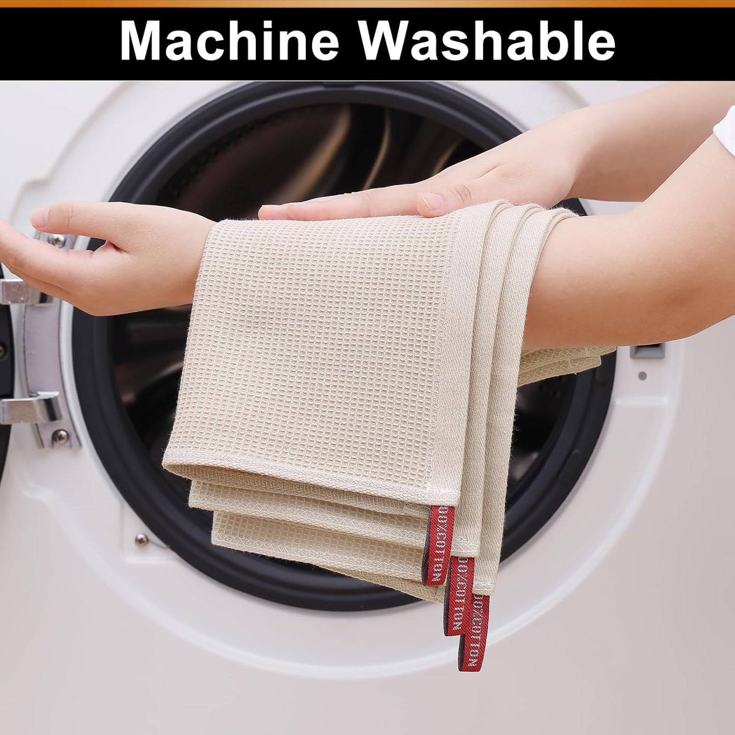 Homaxy 100% Cotton Waffle Weave Dish Cloths - 12 Pack Soft and Absorbent Dish Towels - 12 x 12 Inches Quick Dry Dish Rags - Beige