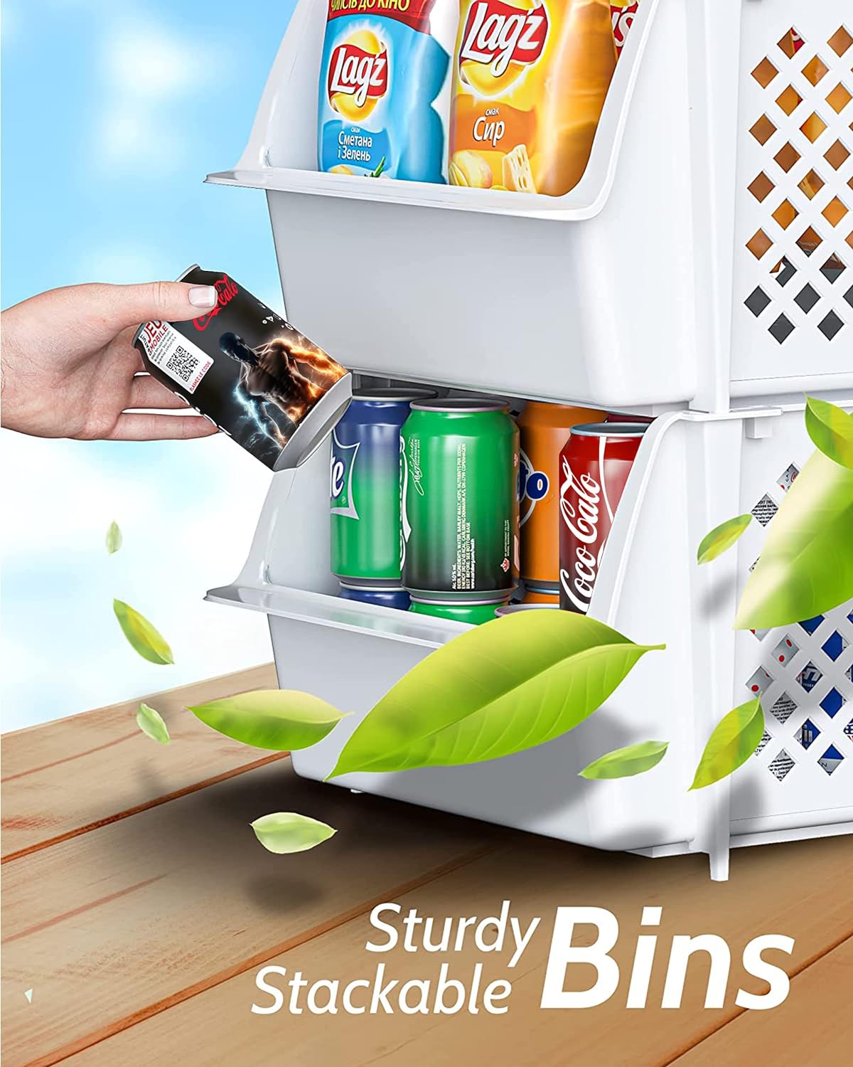 Skywin TidyFriend Plastic Stackable Storage Bins for Pantry, 8 Pack White Stackable Bins For Organizing Food, Kitchen, and Bathroom Essentials (Random)