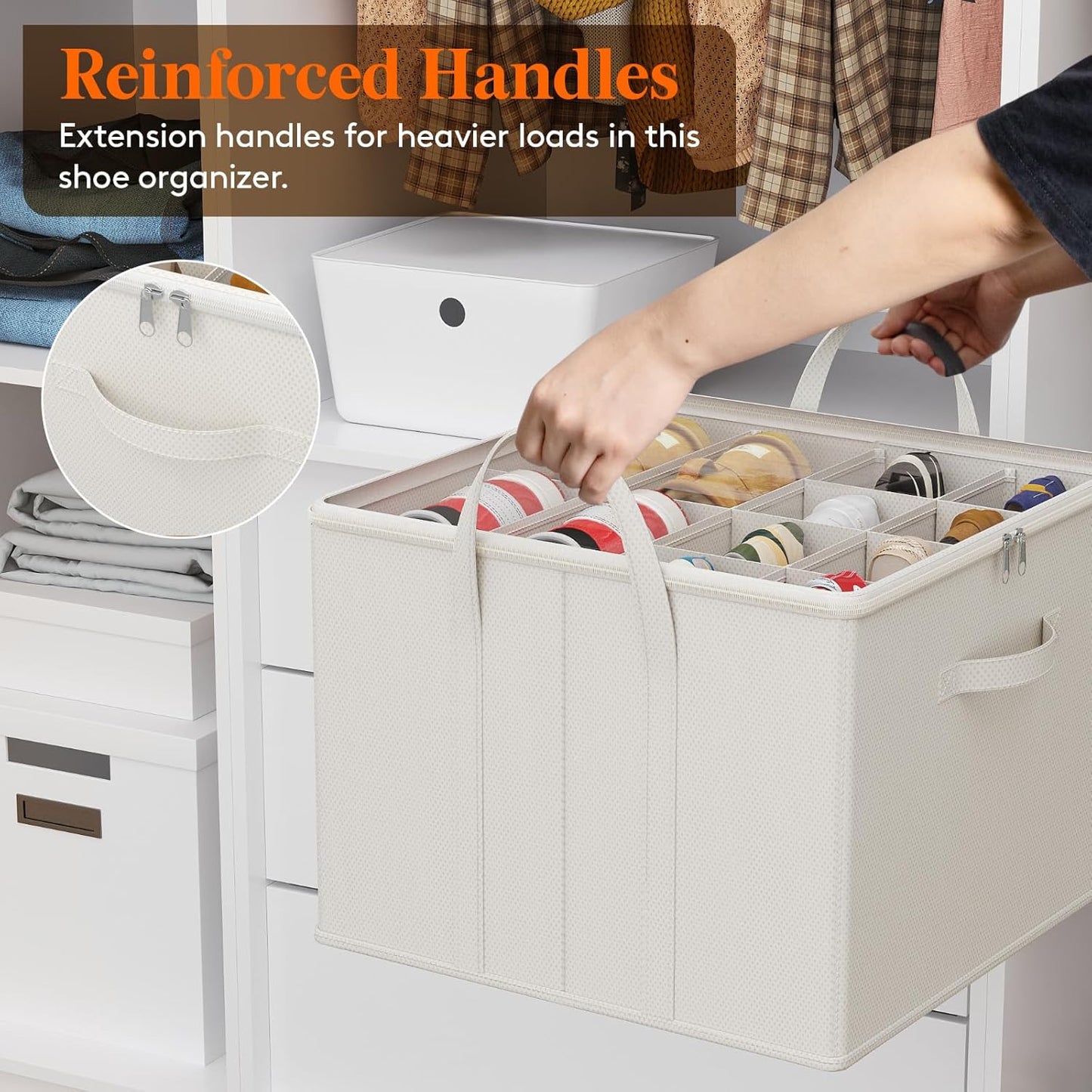 Lifewit Shoe Storage Organizer for Closet Fits 12-16 Pairs, Fabric Large Shoe Box Storage Container with Clear Cover, Foldable Bins Fit for Boots Heels Sneakers 17"(L) x 17"(W) x 12.5"(H) 3 Pack White