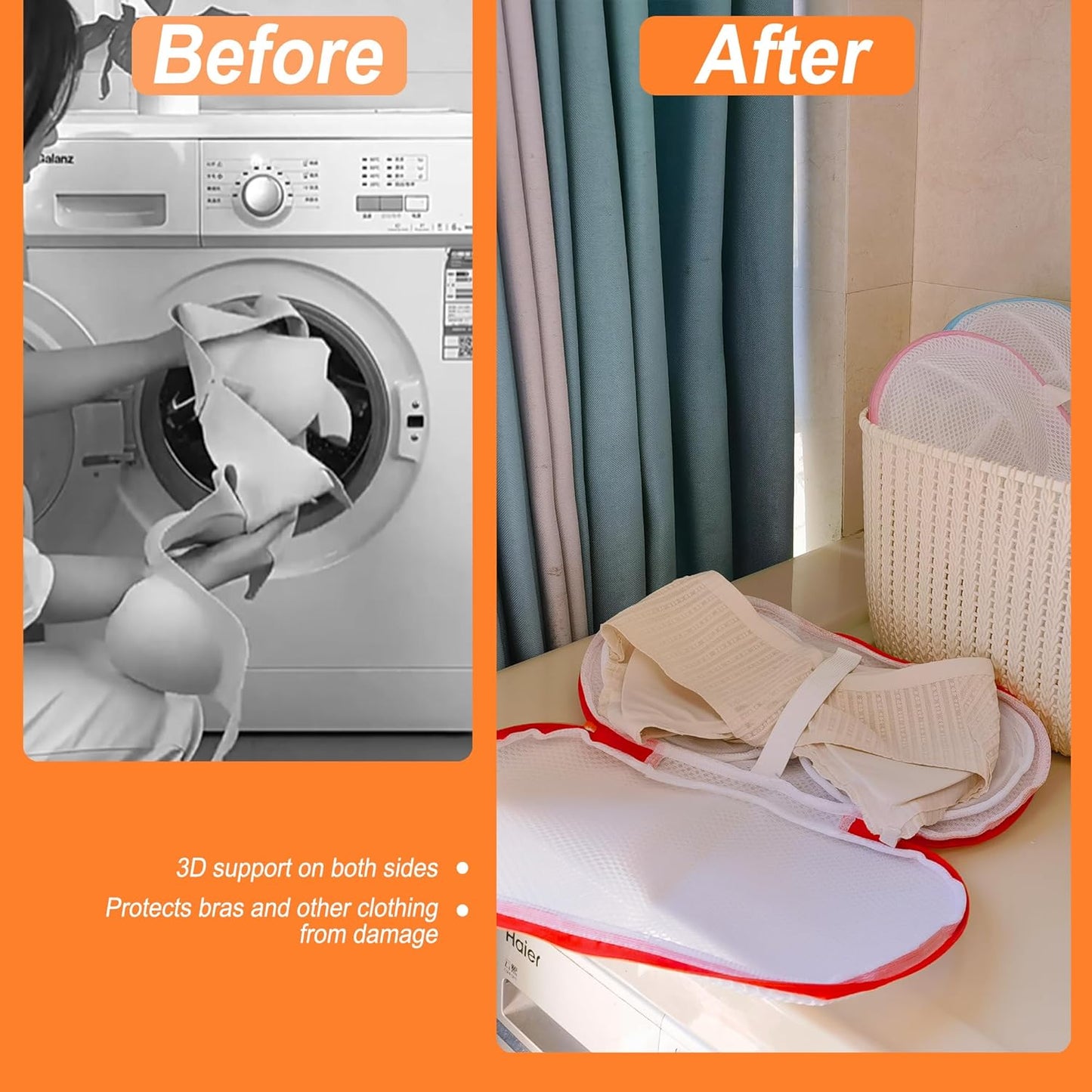 8 Pcs Bra Wash Bags for Laundry - Lingerie Mesh Bag Set Underwear Brassiere for Washing Machine With Zipper for Women Delicates Yellow (32A-36C Cup)