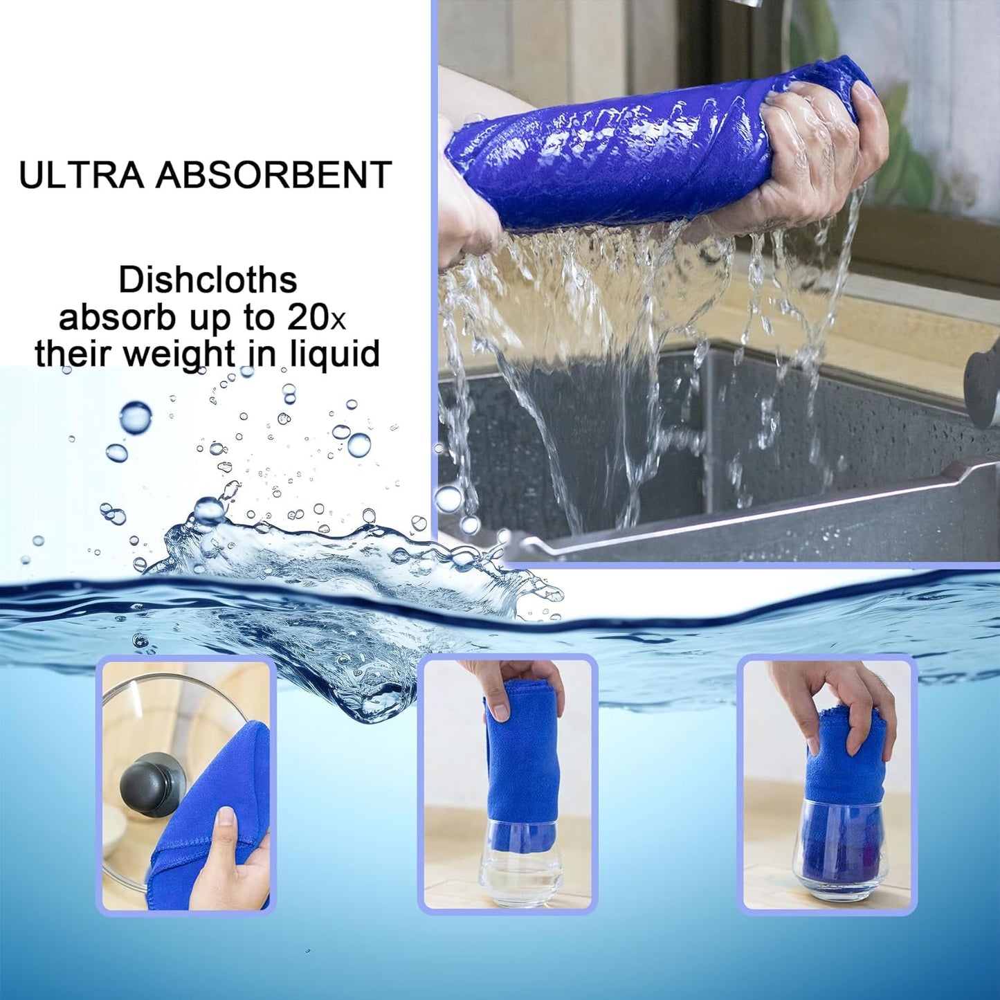 kimteny 13x28 Inches Kitchen Cloth Dish Towels, 400 GSM Premium Dishcloths, Super Absorbent Coral Velvet Microfiber Cleaning Cloths, Fast Drying Rags for Washing Dishes (6 Pack, Blue)