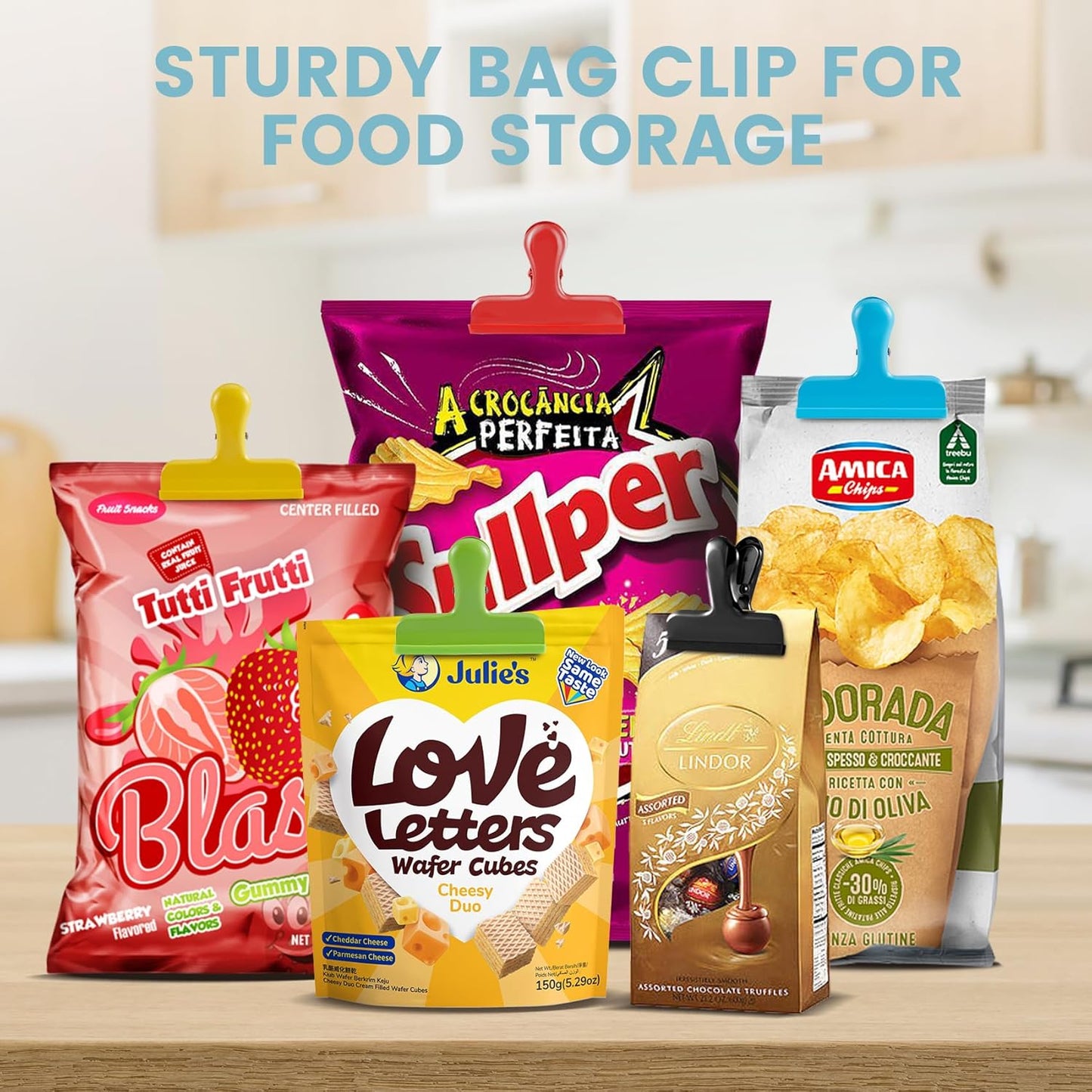 HOUSE AGAIN 12 Pack Stainless Steel Chip Bag Clips Covered with Silicone - NO More Sharp Edges - Color Coded for Food Bags - Air Tight Seal, Heavy Duty for Kitchen and Office, 3 Inches Wide, Black