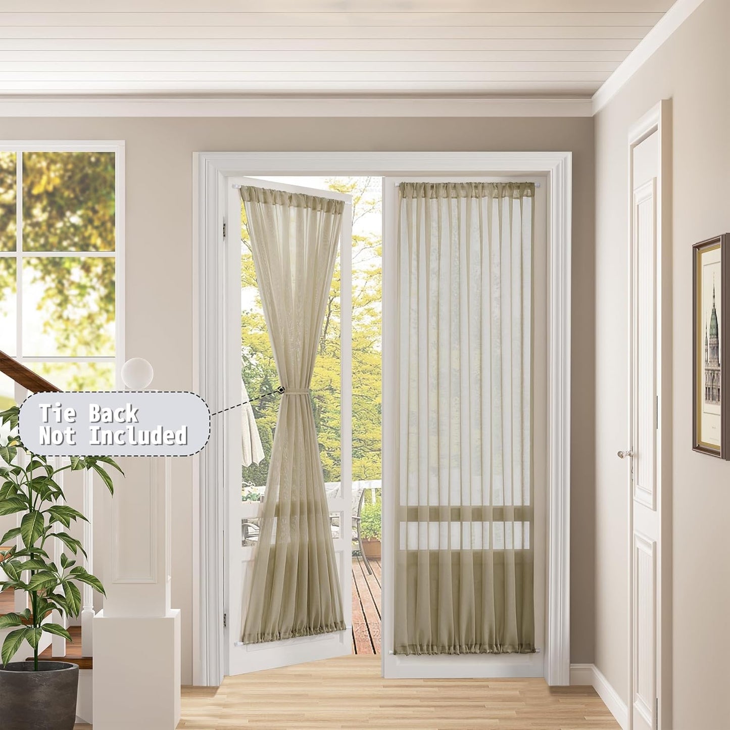 Tollpiz Sheer Door Curtains Closet Linen Textured Curtain Sheers Doorway Light Filtering Voile Patio Glass Door Rod Pocket Curtains French Door, 54 x 80 inches Long, Taos Taupe, Set of 1 Panel