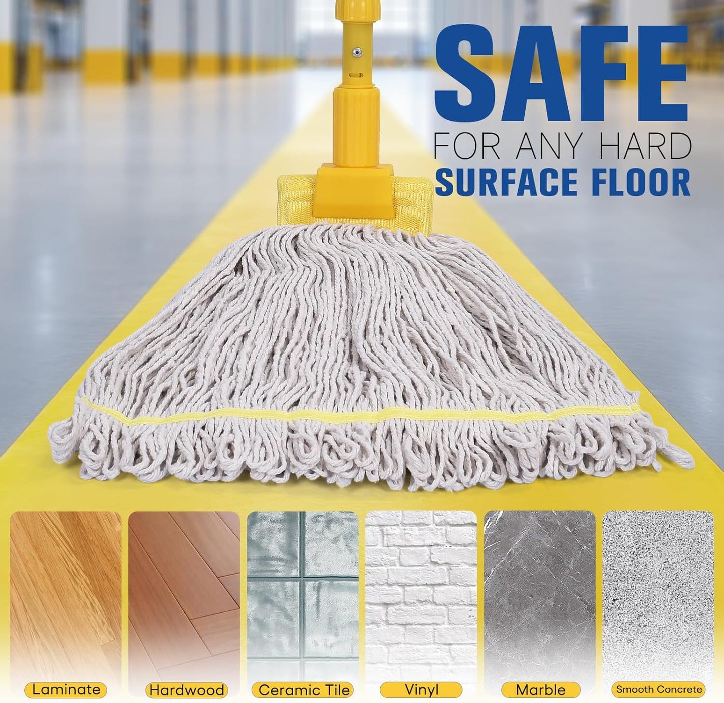 Matthew Cleaning Commercial Mop Head Replacement, 5 Inch Wide Headband, Looped End Cotton Blend String Wet Mops for Floor Cleaning, 18 oz Medium, Case Pack 12 Pcs White