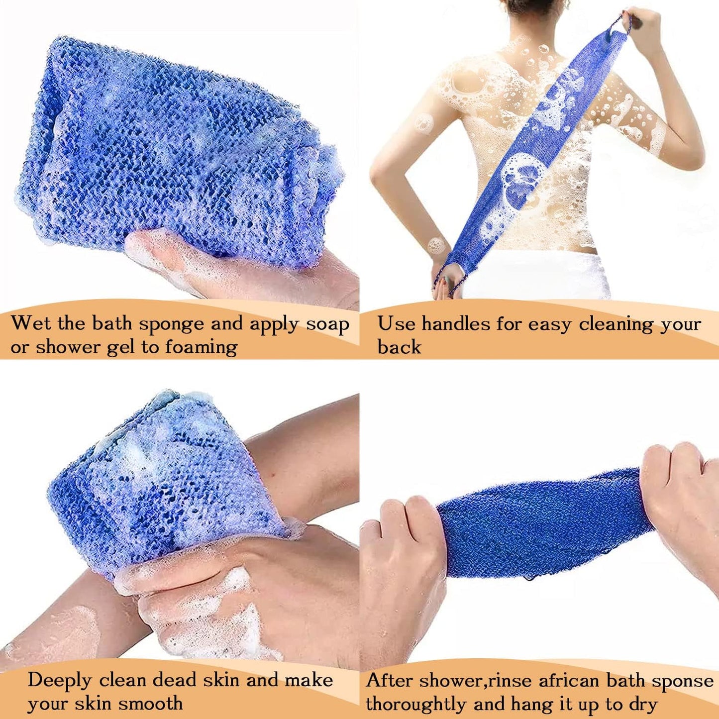 5 Pieces African Net Sponge with Handles Long African Exfoliating Net Washcloth Bath Sponge Net Cloth Wash Net Body Back Scrubber for Shower Loofah