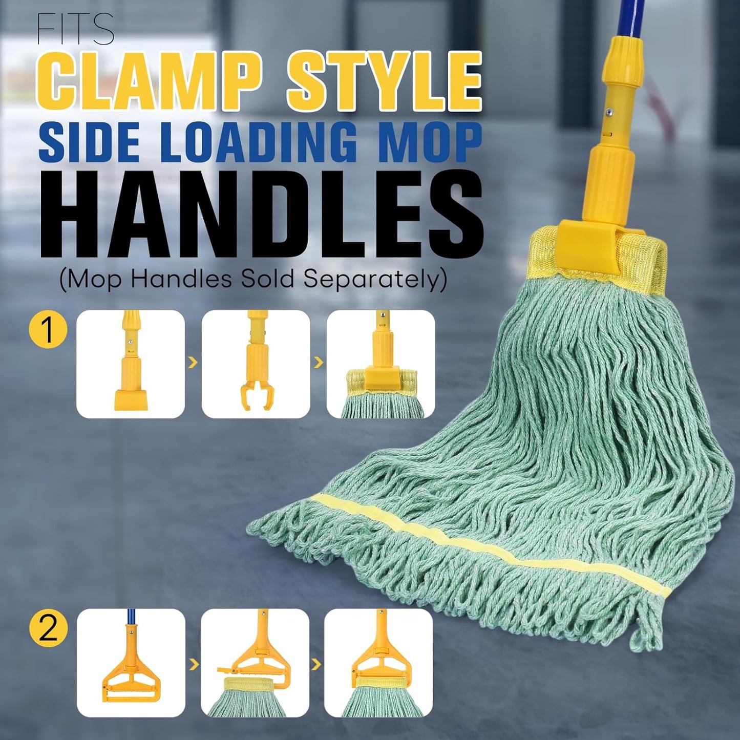 Matthew Cleaning Commercial Mop Head Replacement, 5 Inch Wide Headband, Looped End Cotton Blend String Wet Mops for Floor Cleaning, 24 oz Large, Case Pack 12 Pcs Green