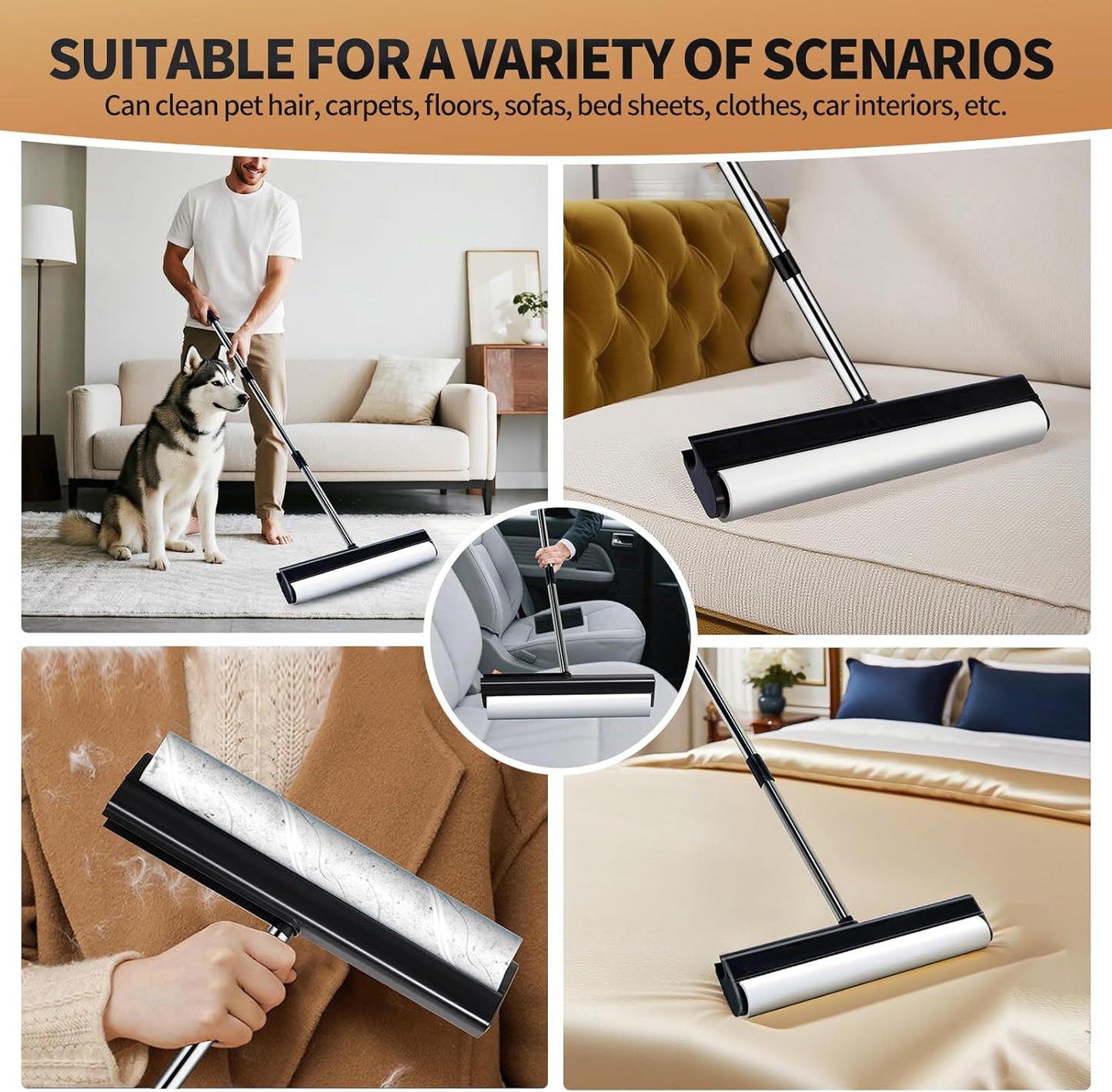 Large Lint Rollers for Carpet, 15.74 in Extra Sticky Rollers for Floor with 4 Extendable Handle, Long Handle Sticky Mop for Cleaning Carpet, Car, Clothes,Dog and Cat Pet Hair Remover with 360 Sheets