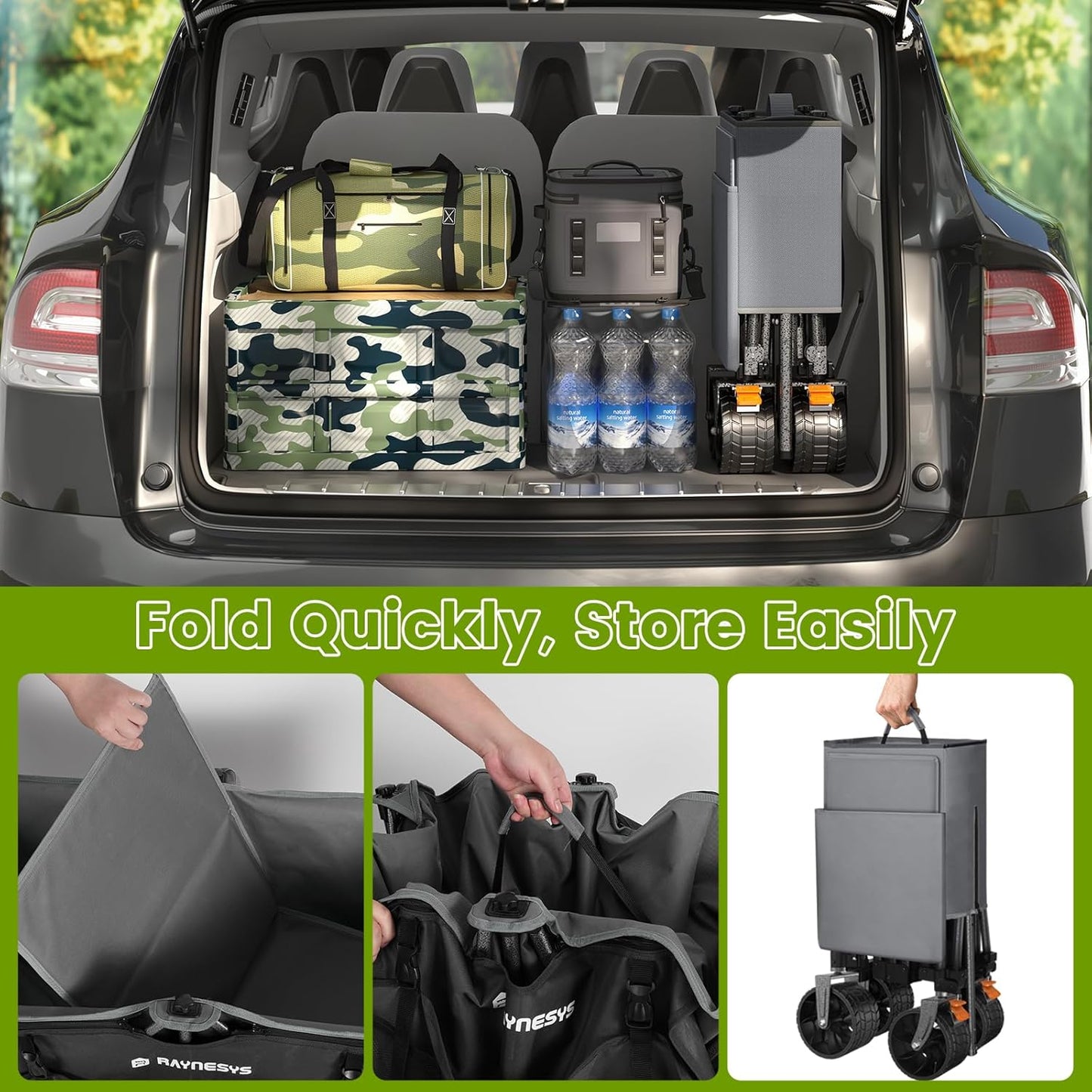 300L Collapsible Wagons Cart with Wheels Foldable, 440lbs Heavy Duty Folding Wagon, Upgraded Effortless Elegance, Foldable Wagon for Sports Beach Grocery Camping, Black & Gray