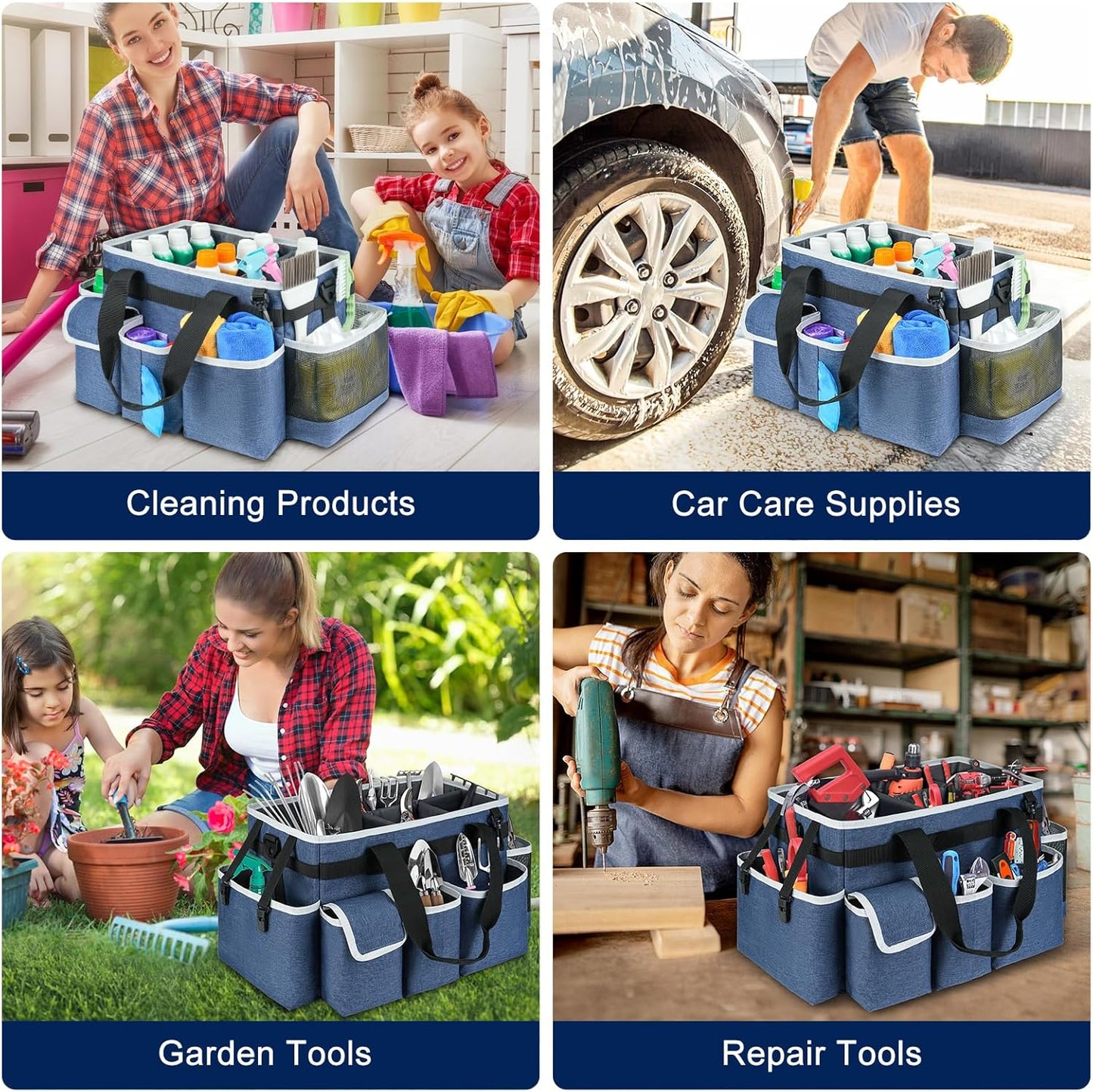 Cleaning Caddy,Cleaning Bag for Housekeepers,Cleaning Supplies Organizer with Handle,Blue