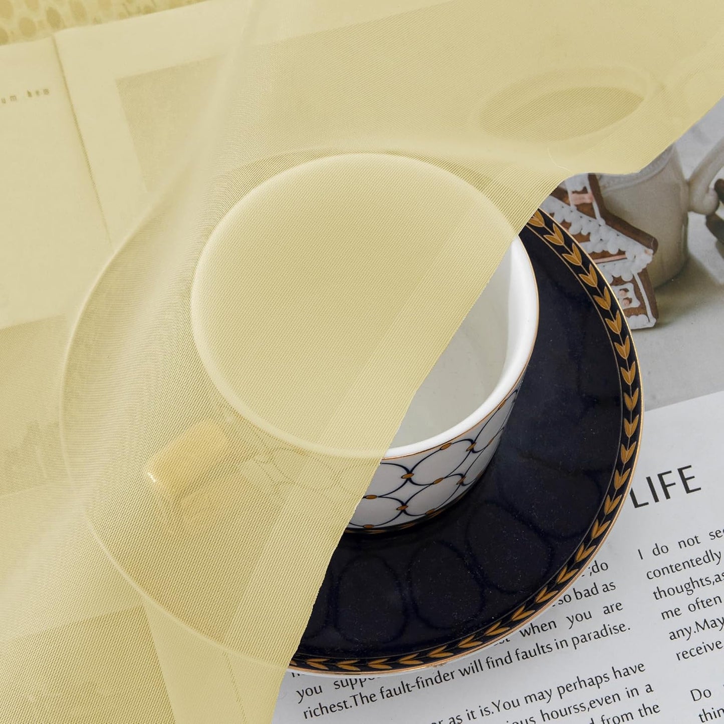 Chyhomenyc Yellow Sheer Curtains 45 Inch Long 2 Panels, Light Filtering Rod Pocket Voile Short Curtains Drapes for Living Room Bedroom Small Windows, 42Wx45L Inches