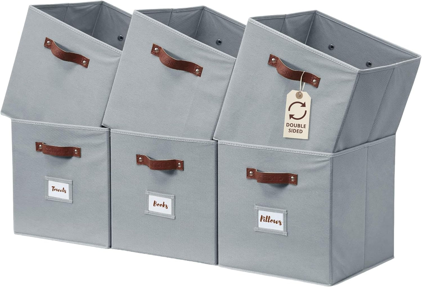 DECOMOMO Storage Cubes, 13x13x13 Storage Cube Bins with Labels, Fabric Organizer Bins (13" / 6pcs, Grey)