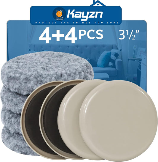 Furniture Sliders, Multi-Surface Furniture Movers Sliders for Carpet and Hardwood Floors, 4 Pack 3 1/2" Moving Pads and 4 Hardwood Socks, Slide Furniture on Any Surface Easily!
