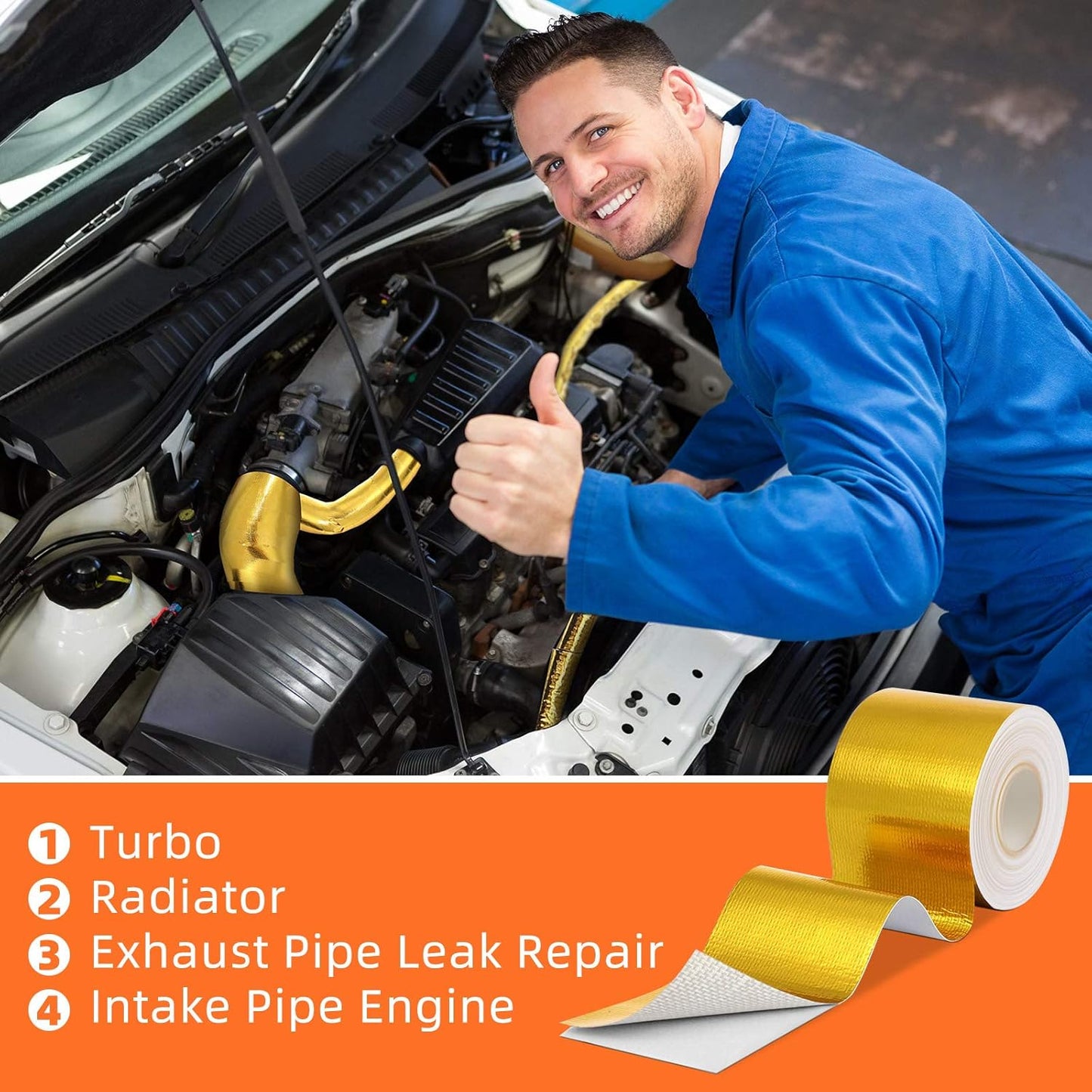 Zonon 2 Rolls Aluminum Foil Tape Heat Shield Tape Barrier Adhesive Reflective Fiberglass Thermal Insulation Reflective Material High Temp Protection(Gold,2 Inch X 32.8 ft)