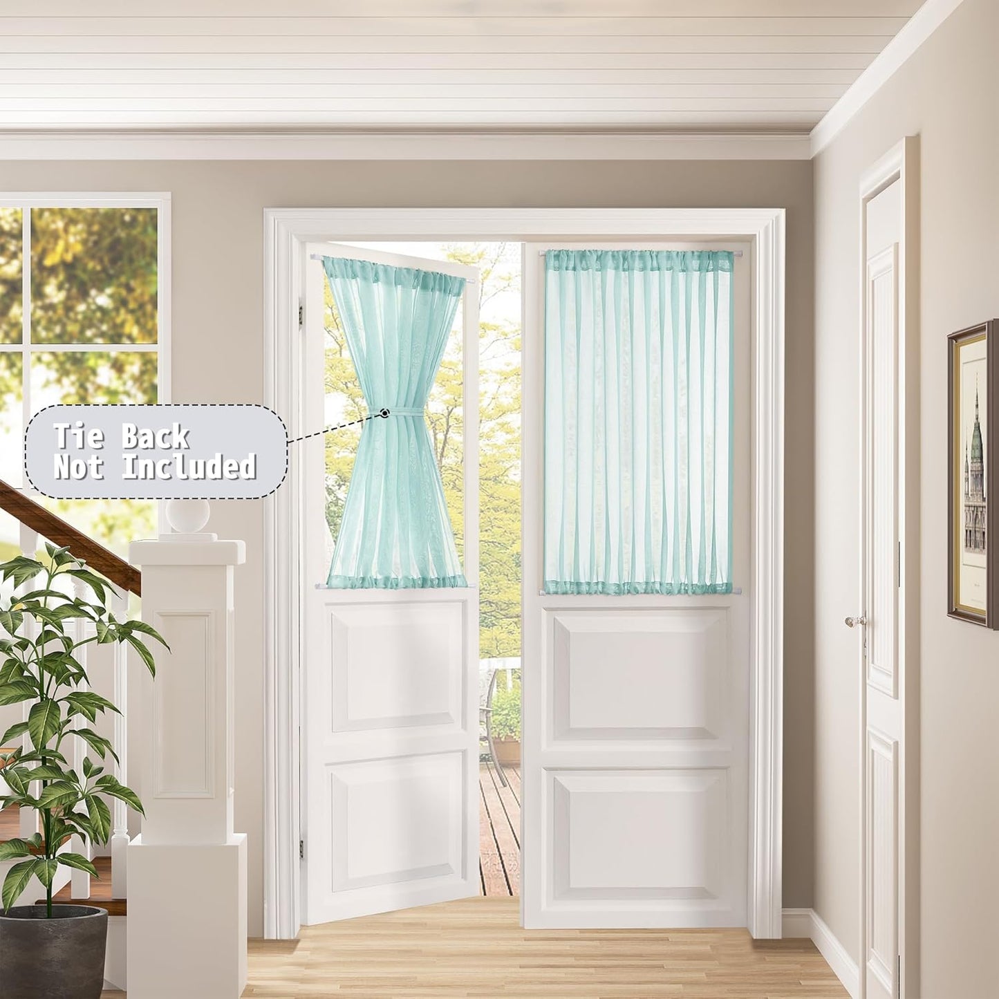 Tollpiz Sheer Curtains Closet Linen Textured Curtain Sheers Doorway Light Filtering Voile French Door Rod Pocket Curtains Patio Glass Door, 54 x 63 inches Long, Crystal Blue, Set of 1 Panel