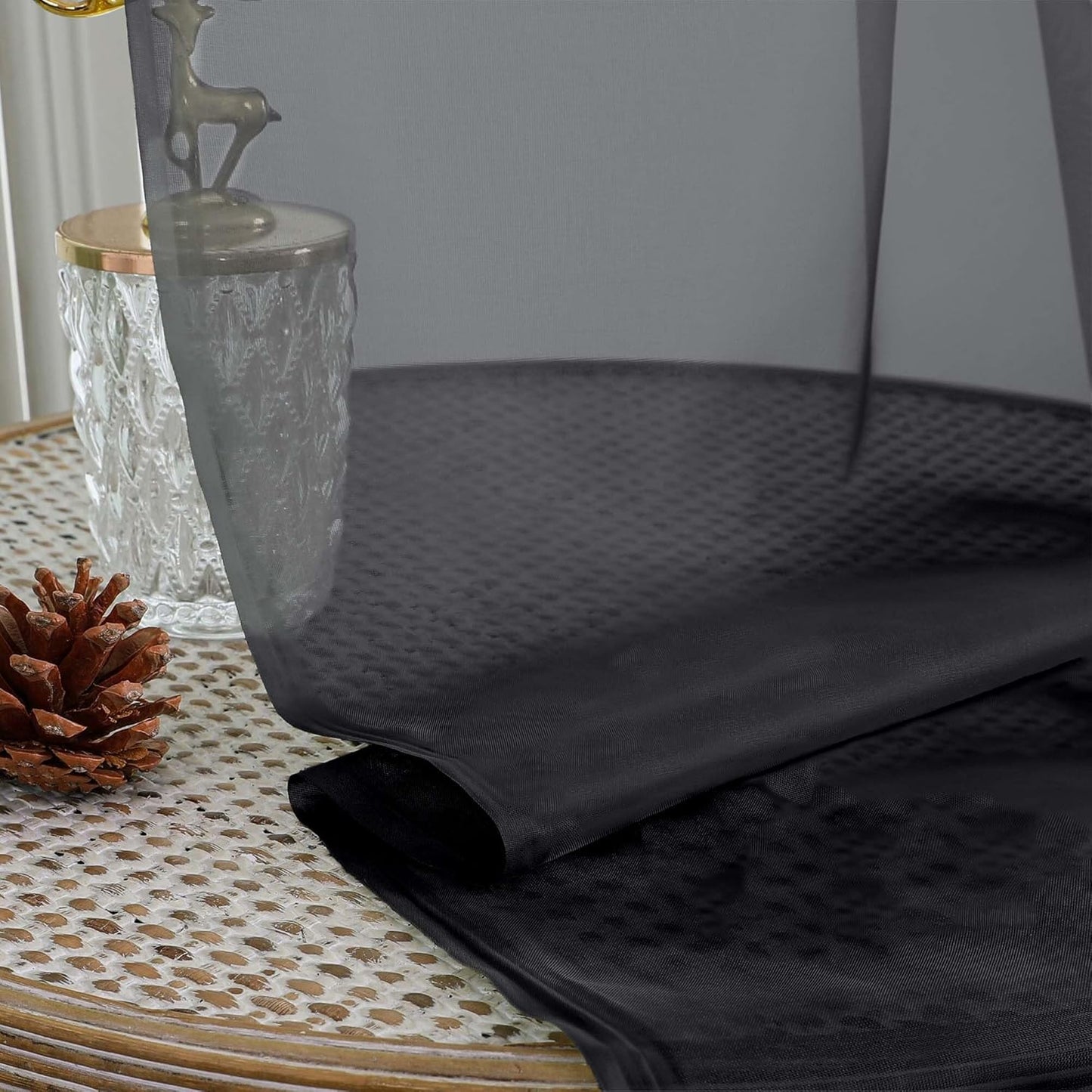 Chyhomenyc Black Sheer Curtains 84 Inches Long 2 Panels, Light Filtering Black Curtains for Living Room, Soft Gentle Voile Rod Pocket Bedroom Window Drapes, 59Wx84L Inch, 2PCS