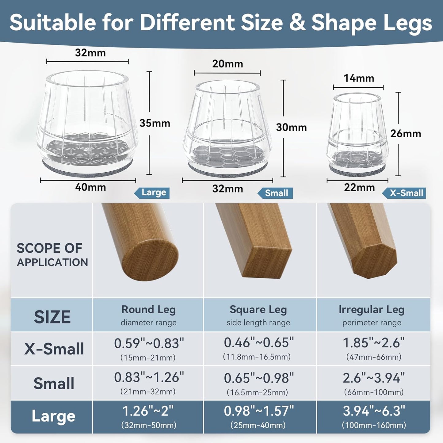 24PCS Silicone Chair Leg Floor Protectors for Hardwood Floors, Thicken Rubber Chair Leg Cap Covers, Non Slip Furniture Leg Pads to Protect Wood Tile Floors from Scratches and Reduce Noise