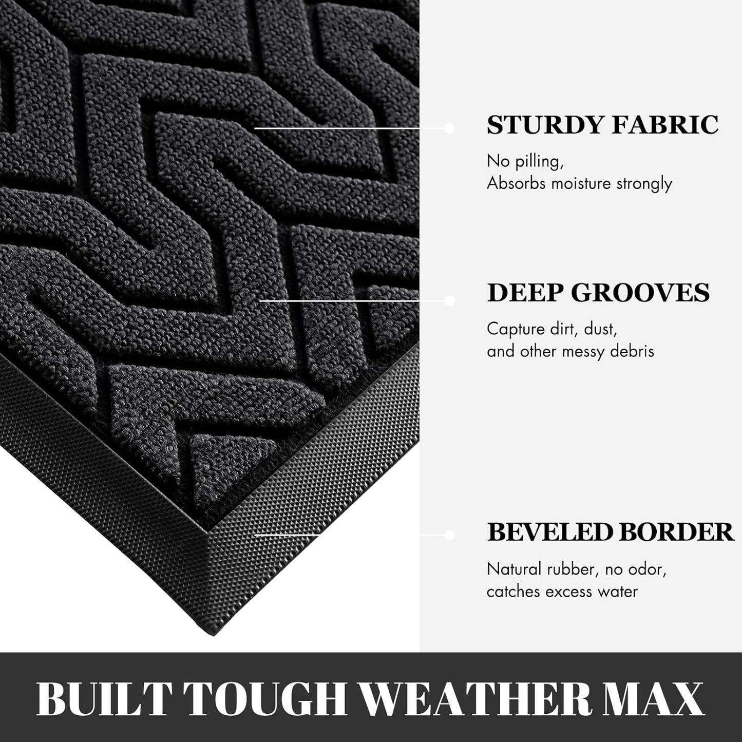 Yimobra Large Door Mat Outside Entrance 47x24, Waterproof Heavy Duty Outdoor Mats for Front Door, Non Slip Rubber Entry Mat for Garage Patio, Easy Clean, Black