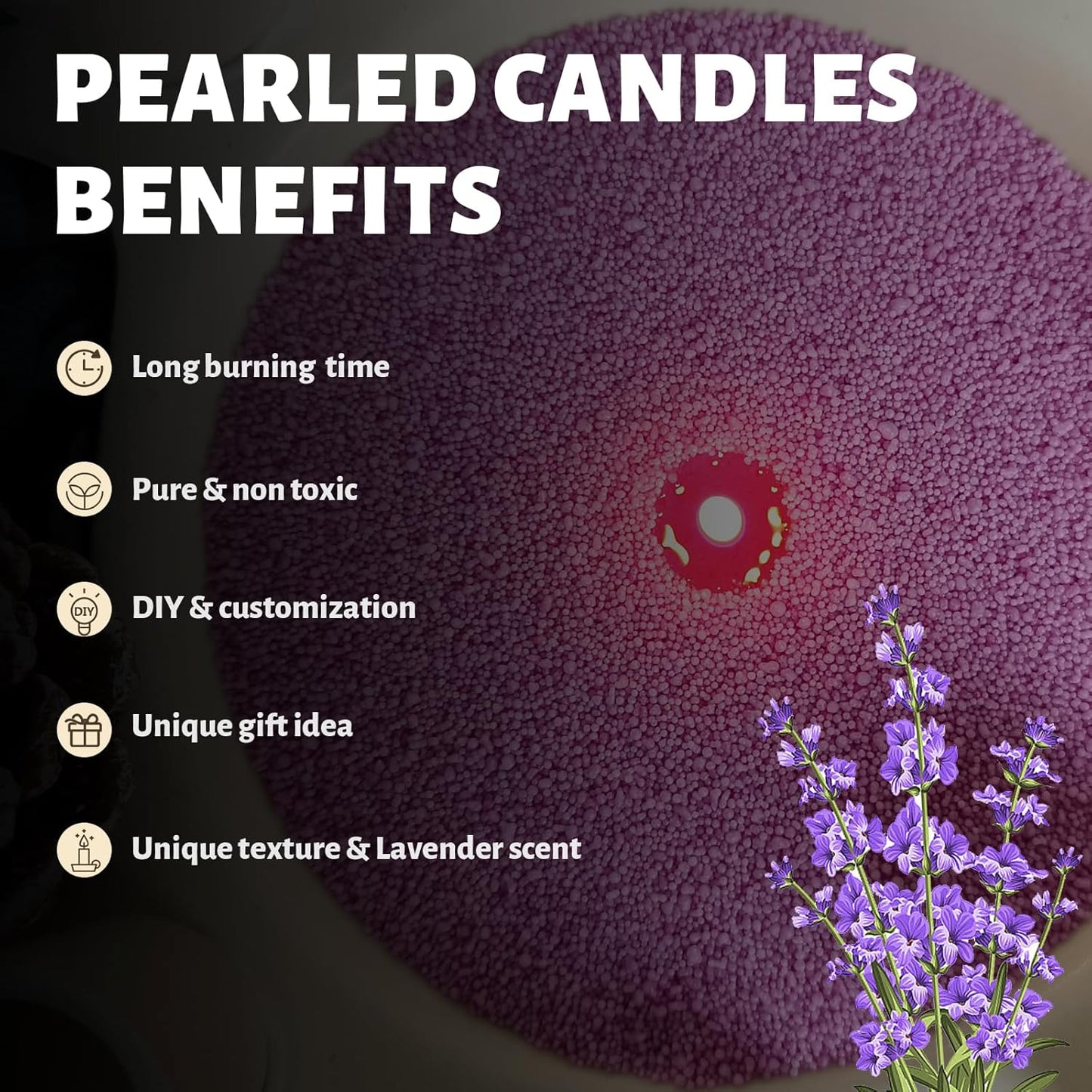 Lavender Scented Purple Pearled Candle 18oz Luxury Sand Candle Granulated Wax - 30 Cotton Wicks - Wax for Candle Making Decorative Candles Smooth and Clean Burning Lasts up to 120 Hours
